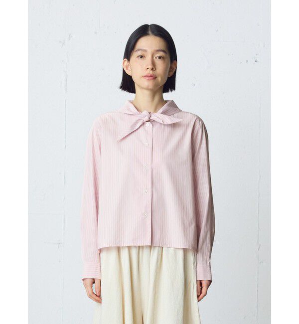 MidiUmi「MidiUmi スカーフライクショートシャツ」|シャツ・ブラウス|ピンクストライプ