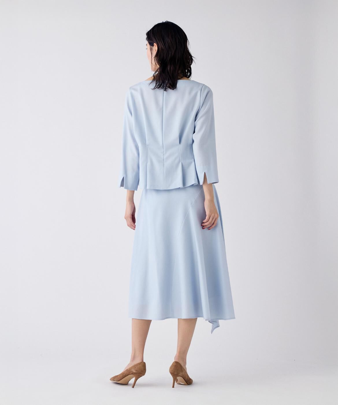 INED「《大きいサイズ》ハイカウントフラノ アシンメトリーフレアスカート」|フレア|