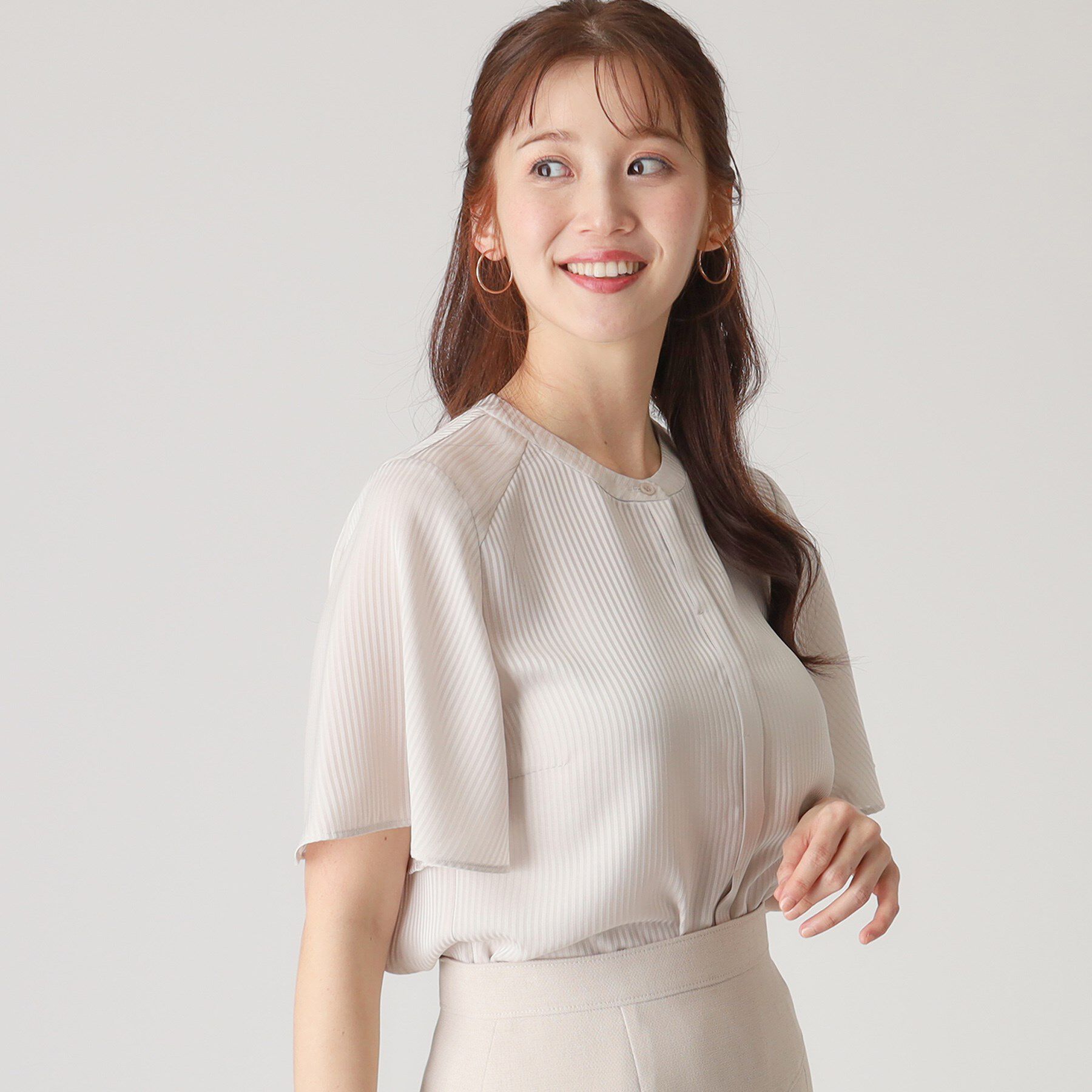 COUP DE CHANCE「【洗える／ストライプ柄】フレア袖ブラウス」|シャツ・ブラウス|