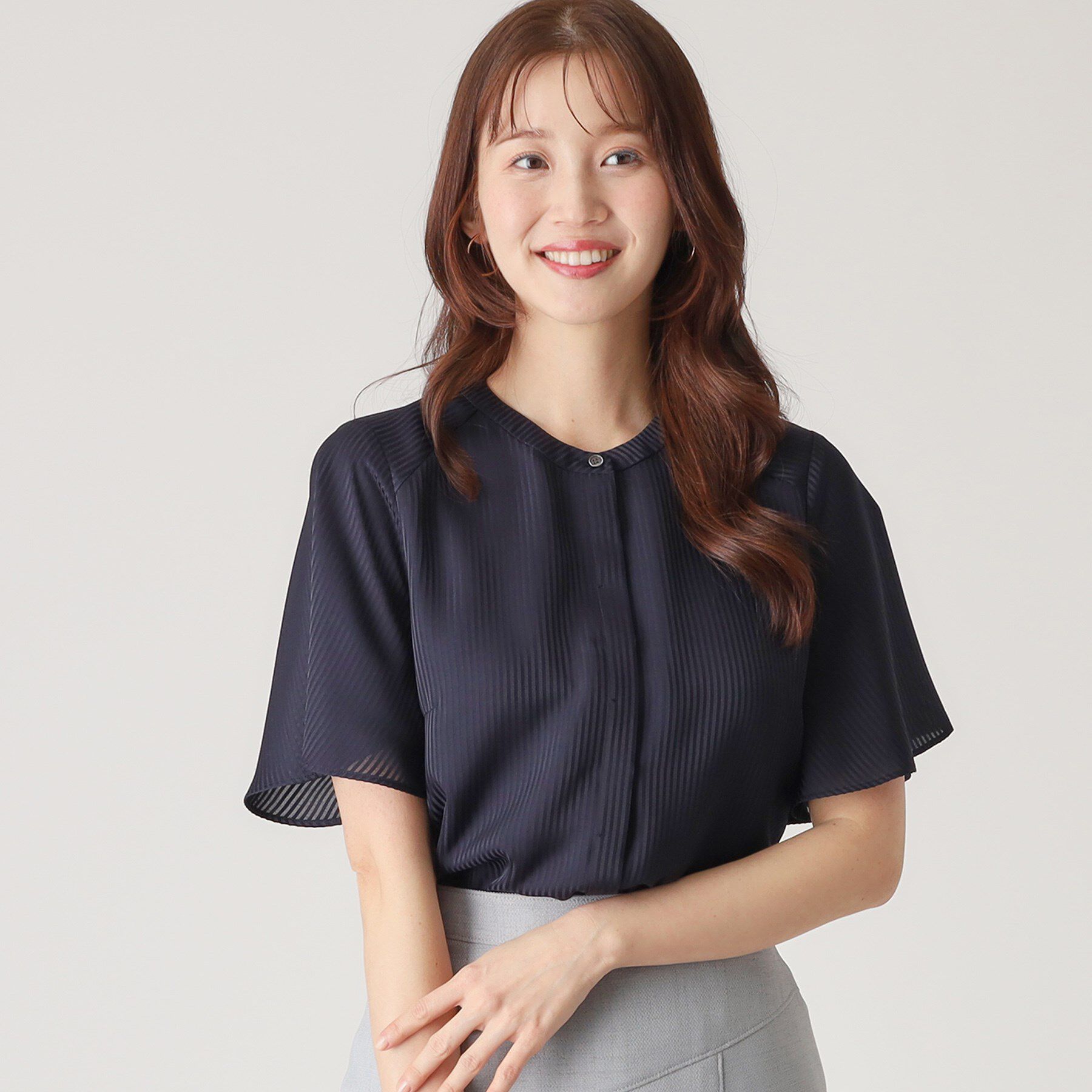 COUP DE CHANCE「【洗える／ストライプ柄】フレア袖ブラウス」|シャツ・ブラウス|