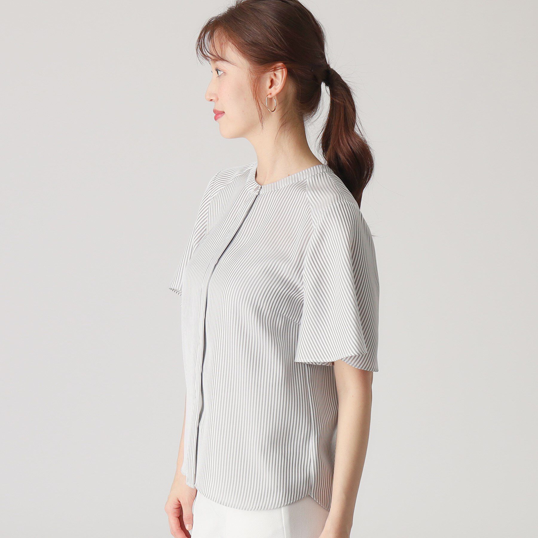 COUP DE CHANCE「【洗える／ストライプ柄】フレア袖ブラウス」|シャツ・ブラウス|