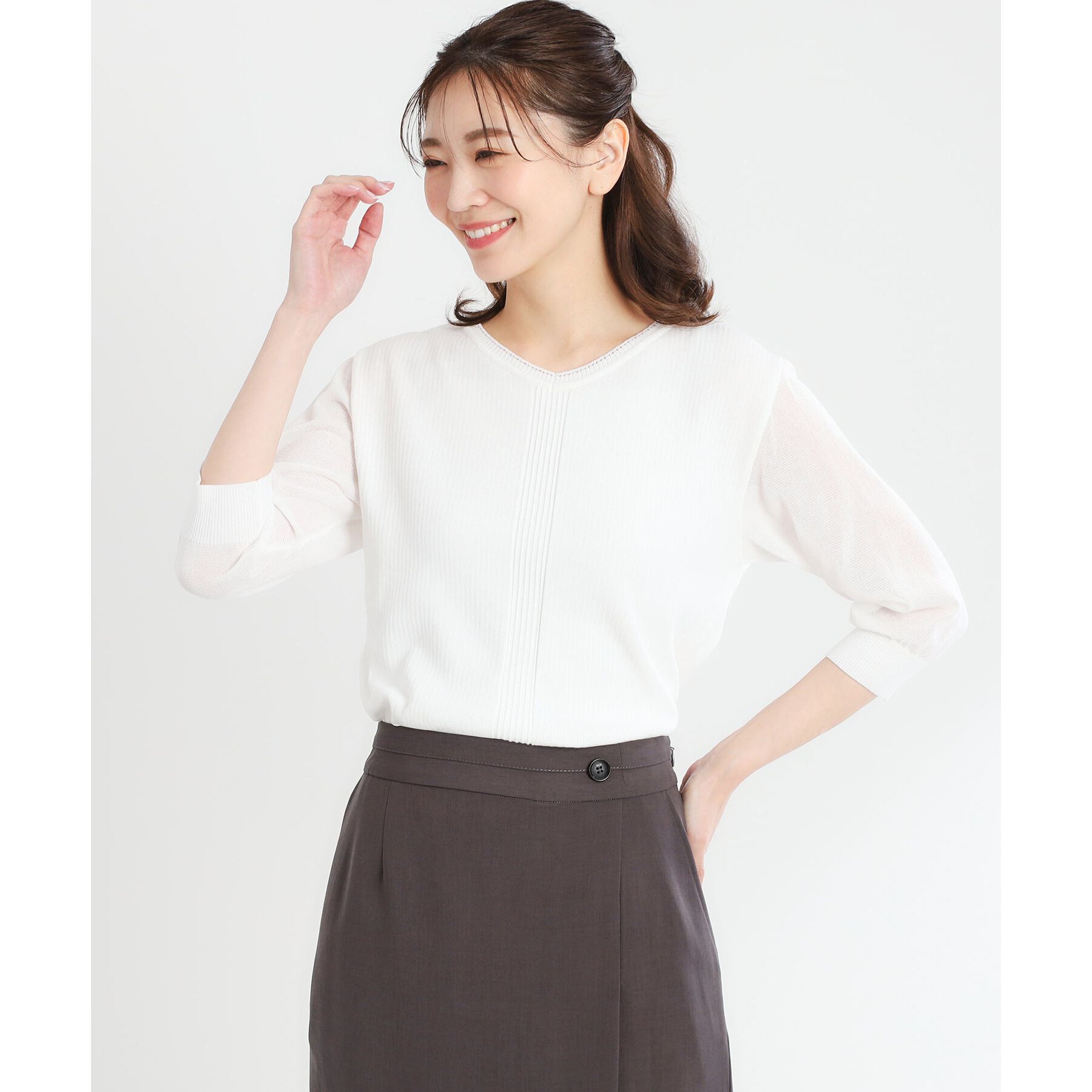 Reflect「【WEB先行カラーあり／手洗い可】透かし柄デザインニット」|ニット・セーター|