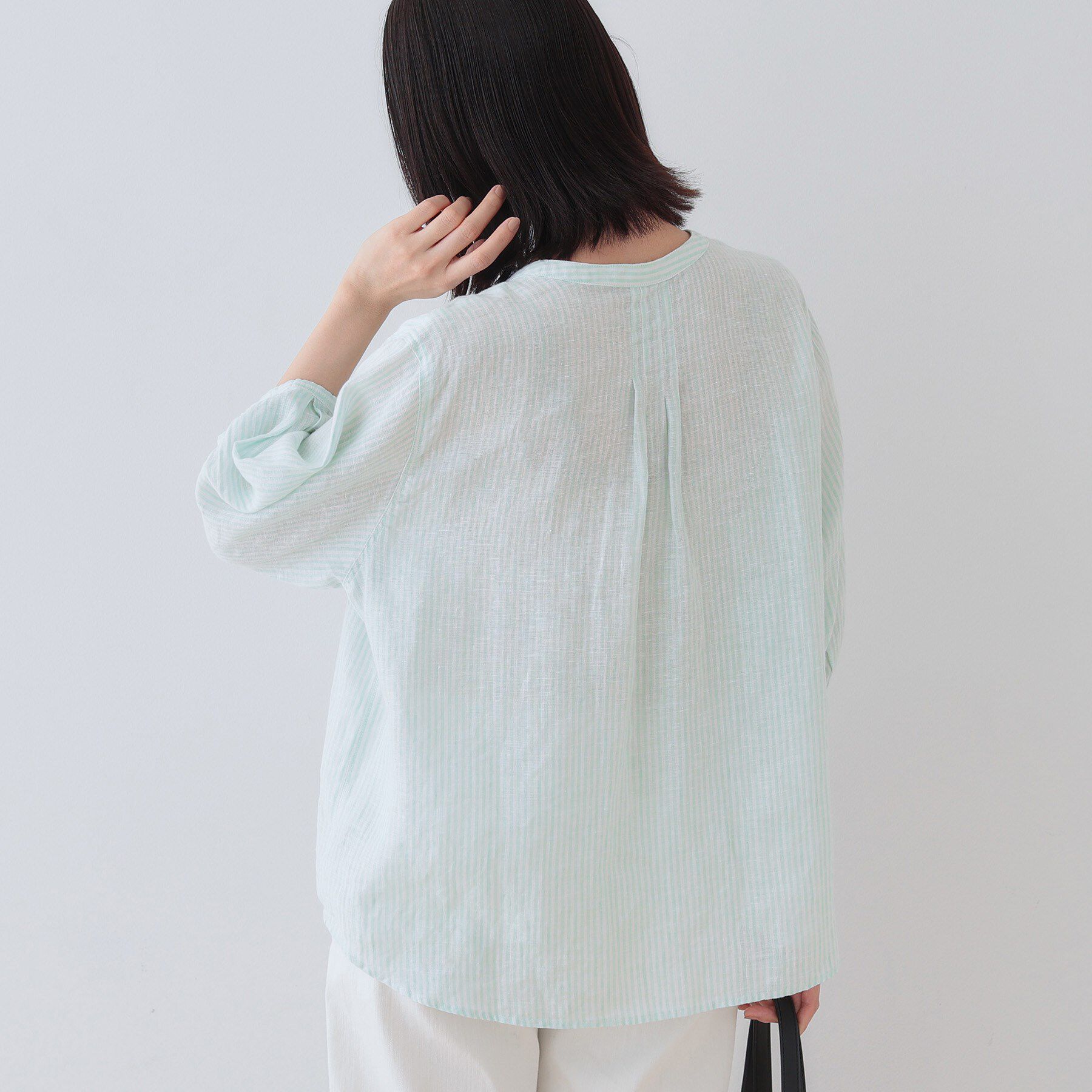 INDIVI「【毎年人気！／フレンチリネン】5分袖バンドカラーブラウス」|シャツ・ブラウス|