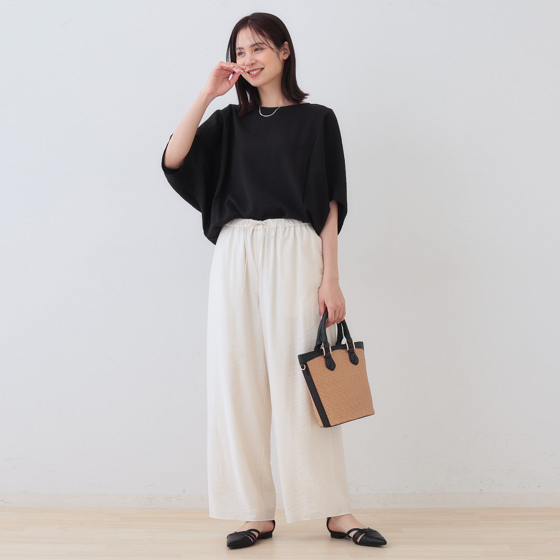 INDIVI「【洗える／5分袖／UVケア／SETUP可能】モモンガスリーブブラウス」|シャツ・ブラウス|