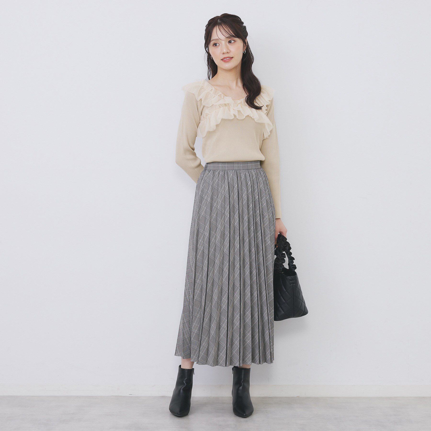 index「クロスチュールフリルリブニット【洗濯機OK/抗ピル】」|ニット・セーター|