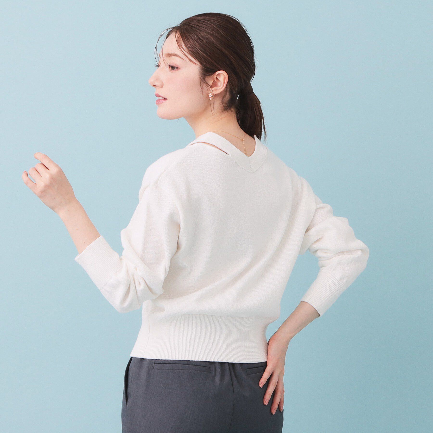 index「ラメリリースリットVネックカーディガン【洗濯機OK】」|カーディガン|