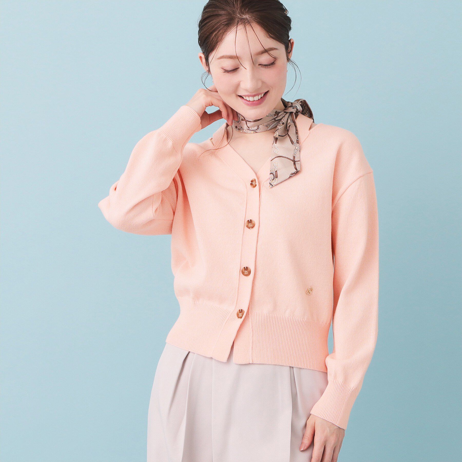 index「ラメリリースリットVネックカーディガン【洗濯機OK】」|カーディガン|ライトピンク(870