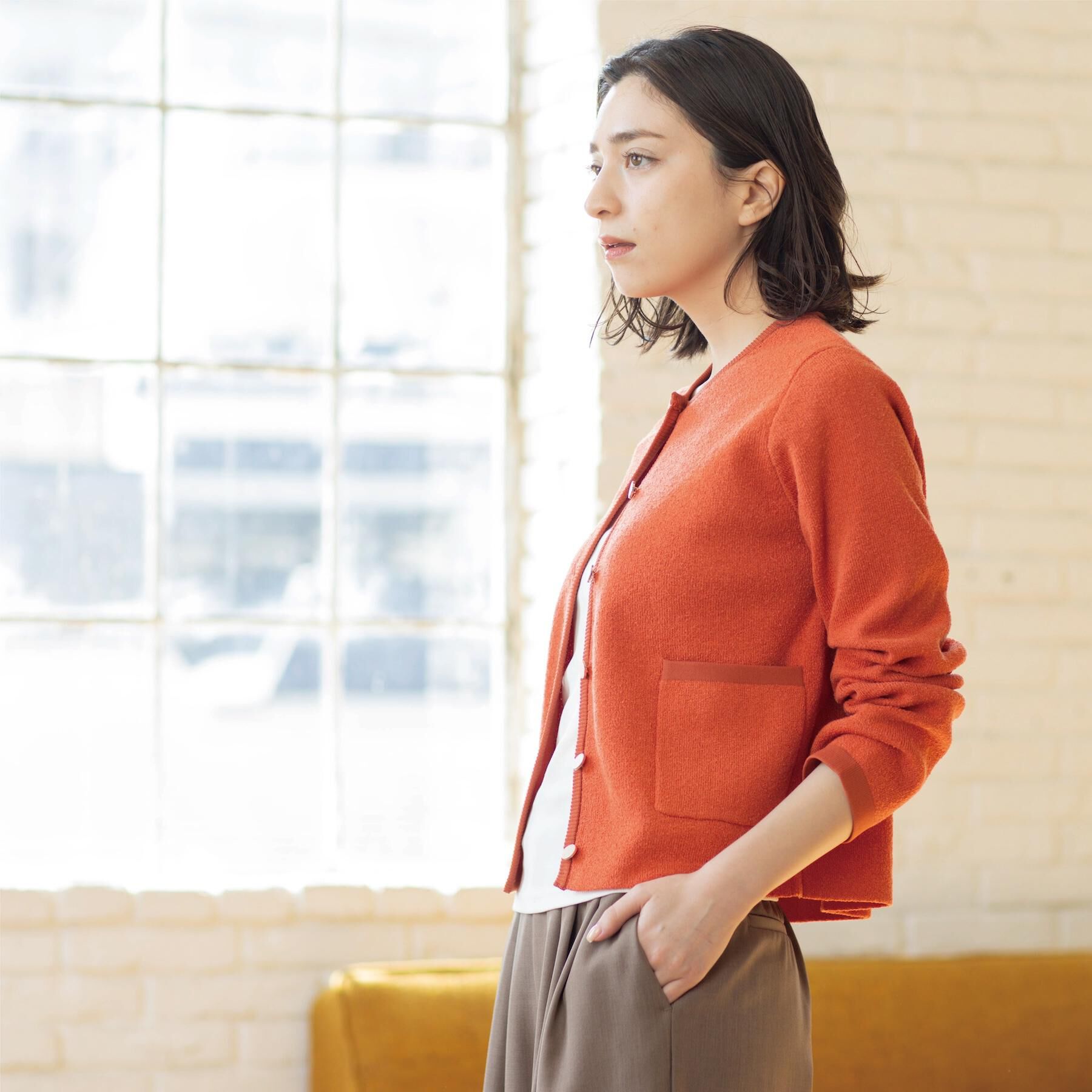 OPAQUE.CLIP「ブークレ金ボタンニットカーディガン【洗濯機OK】」|カーディガン|