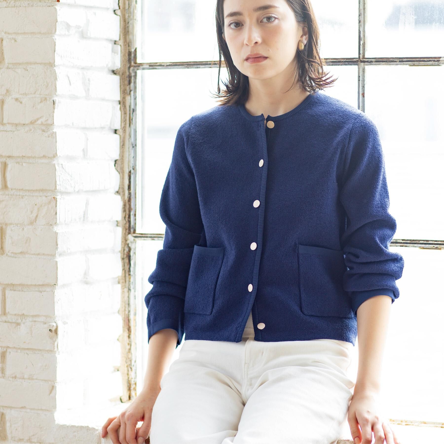 OPAQUE.CLIP「ブークレ金ボタンニットカーディガン【洗濯機OK】」|カーディガン|