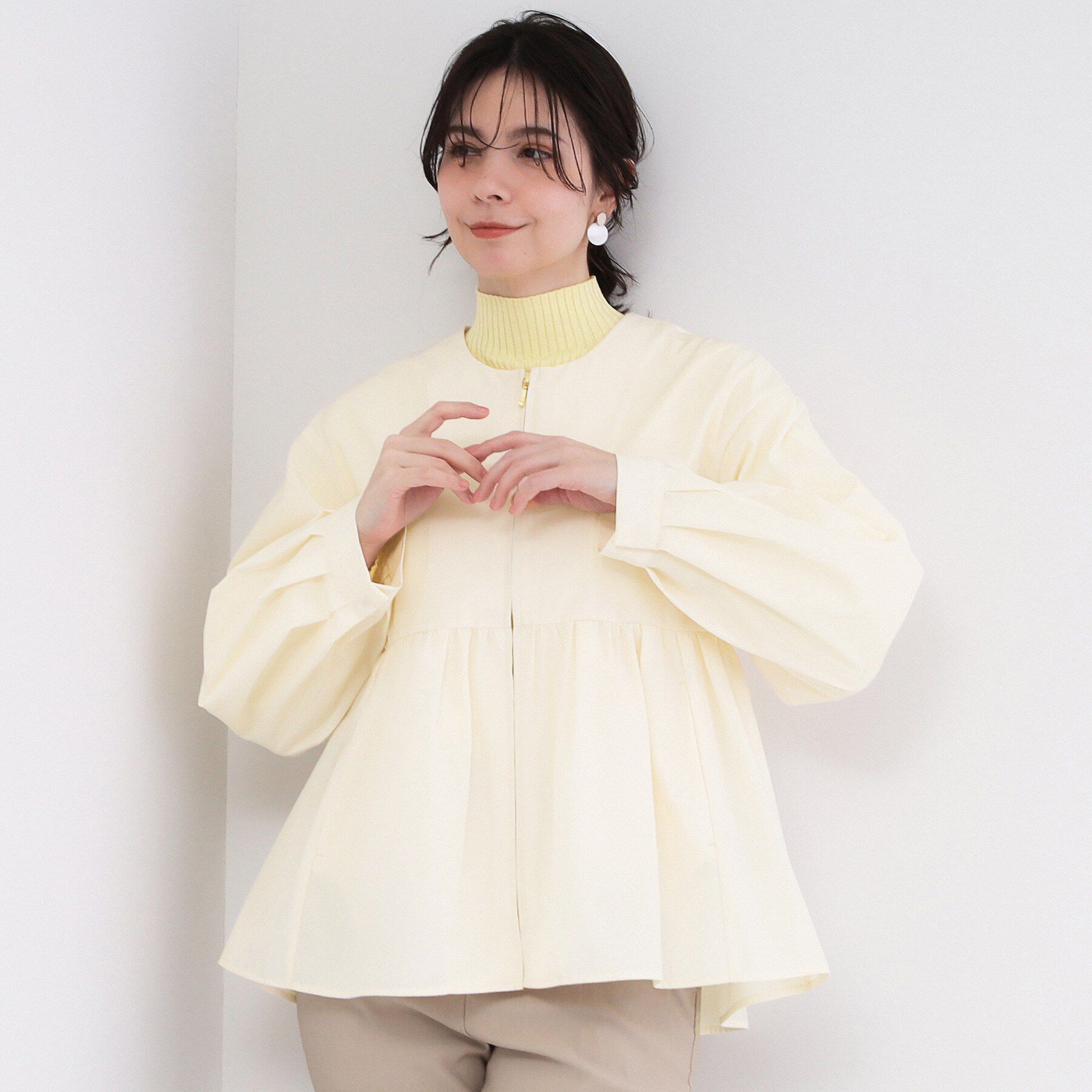 OPAQUE.CLIP「撥水ノーカラーペプラムブルゾン【洗濯機OK/抗ピル】」|ブルゾン・スタジャン|オフホワイト(003