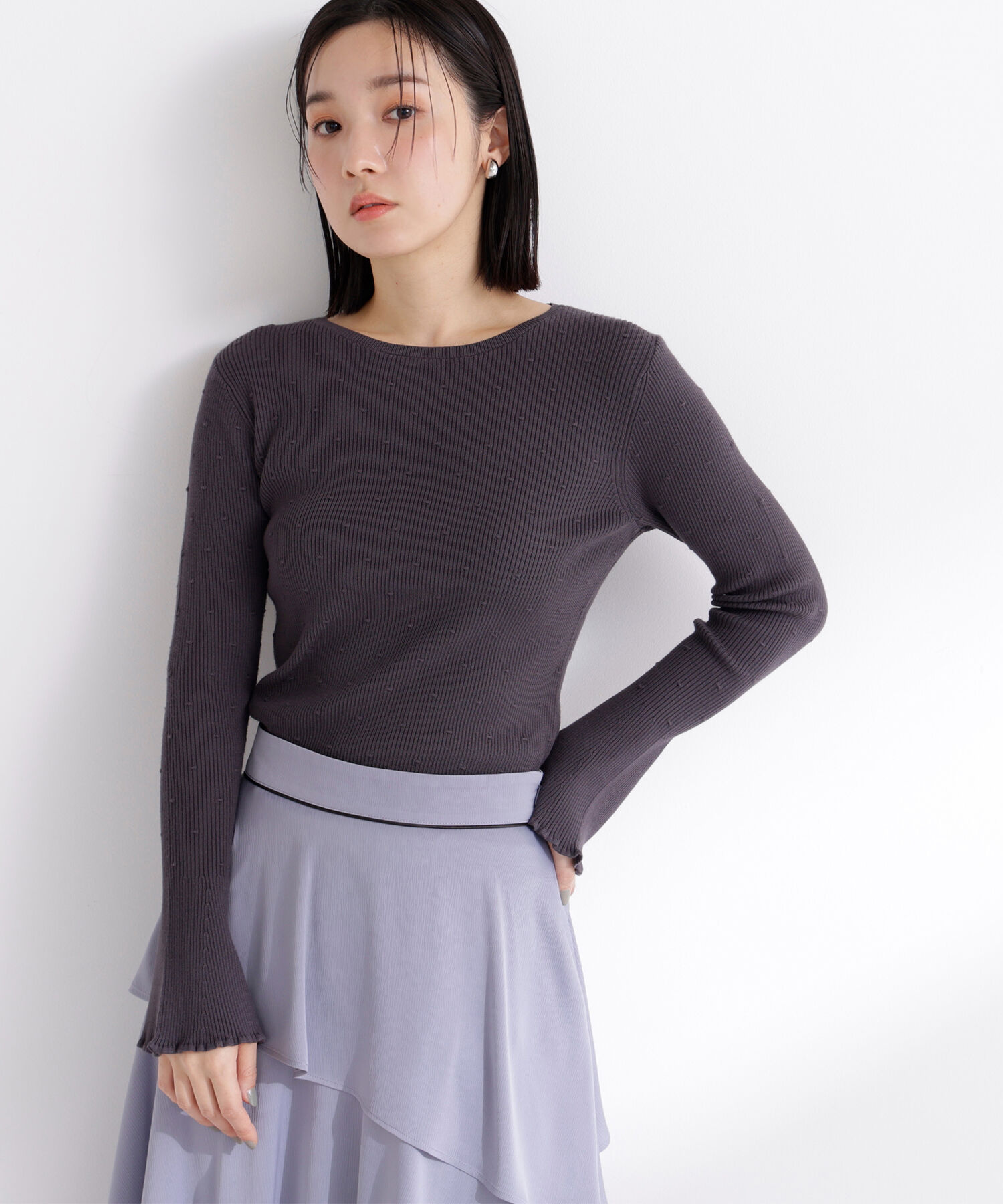  「ドットジャガードニット」|ニット・セーター|チャコール1