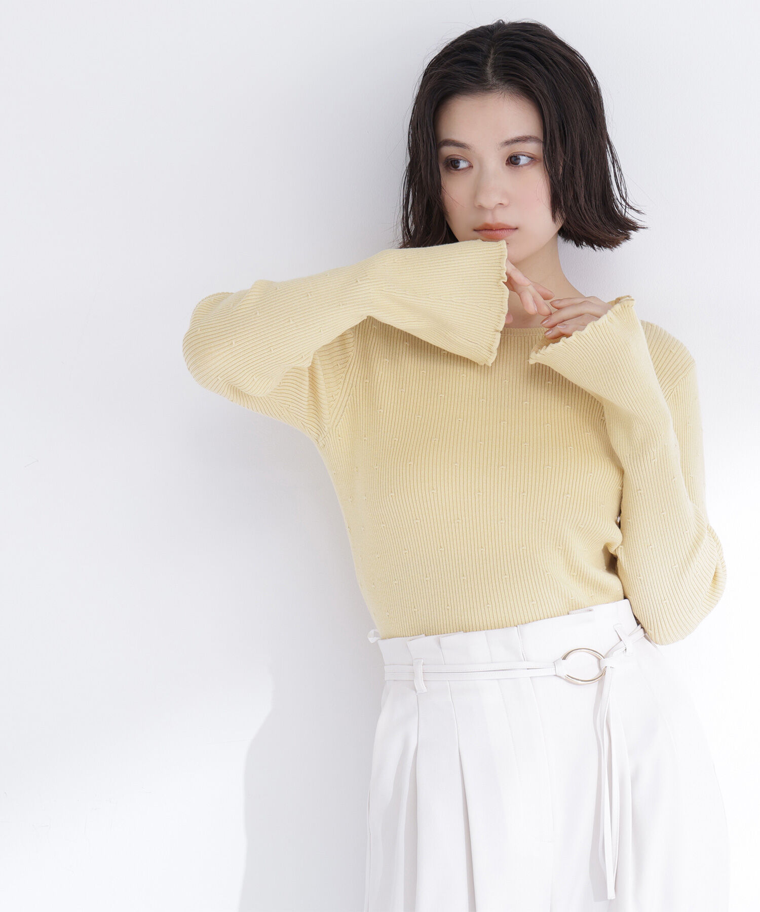  「ドットジャガードニット」|ニット・セーター|イエロー