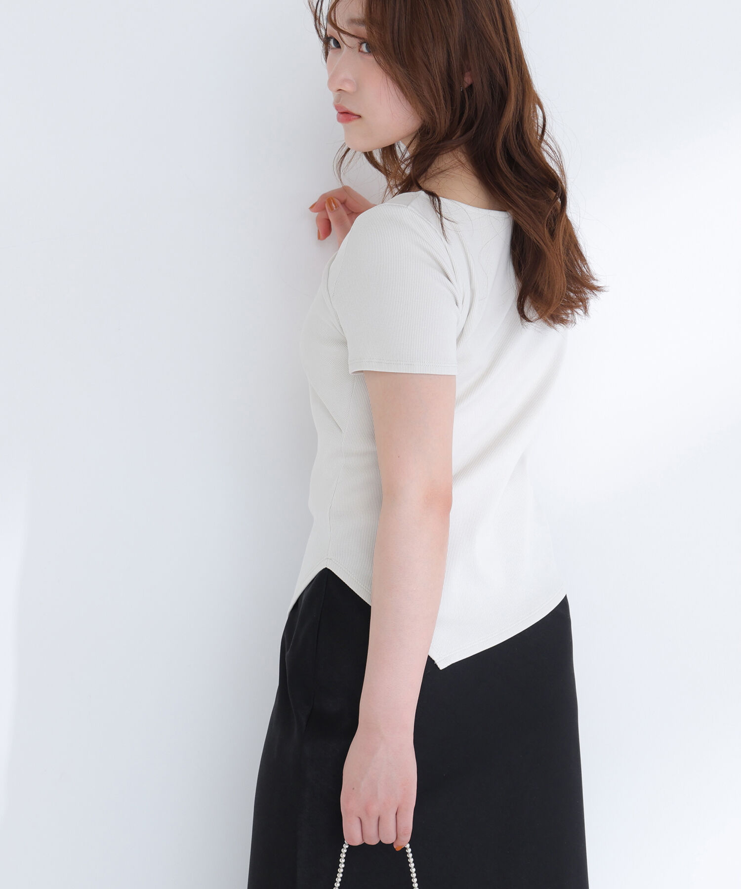  「アシメネックリブカットソー」|Tシャツ・カットソー|