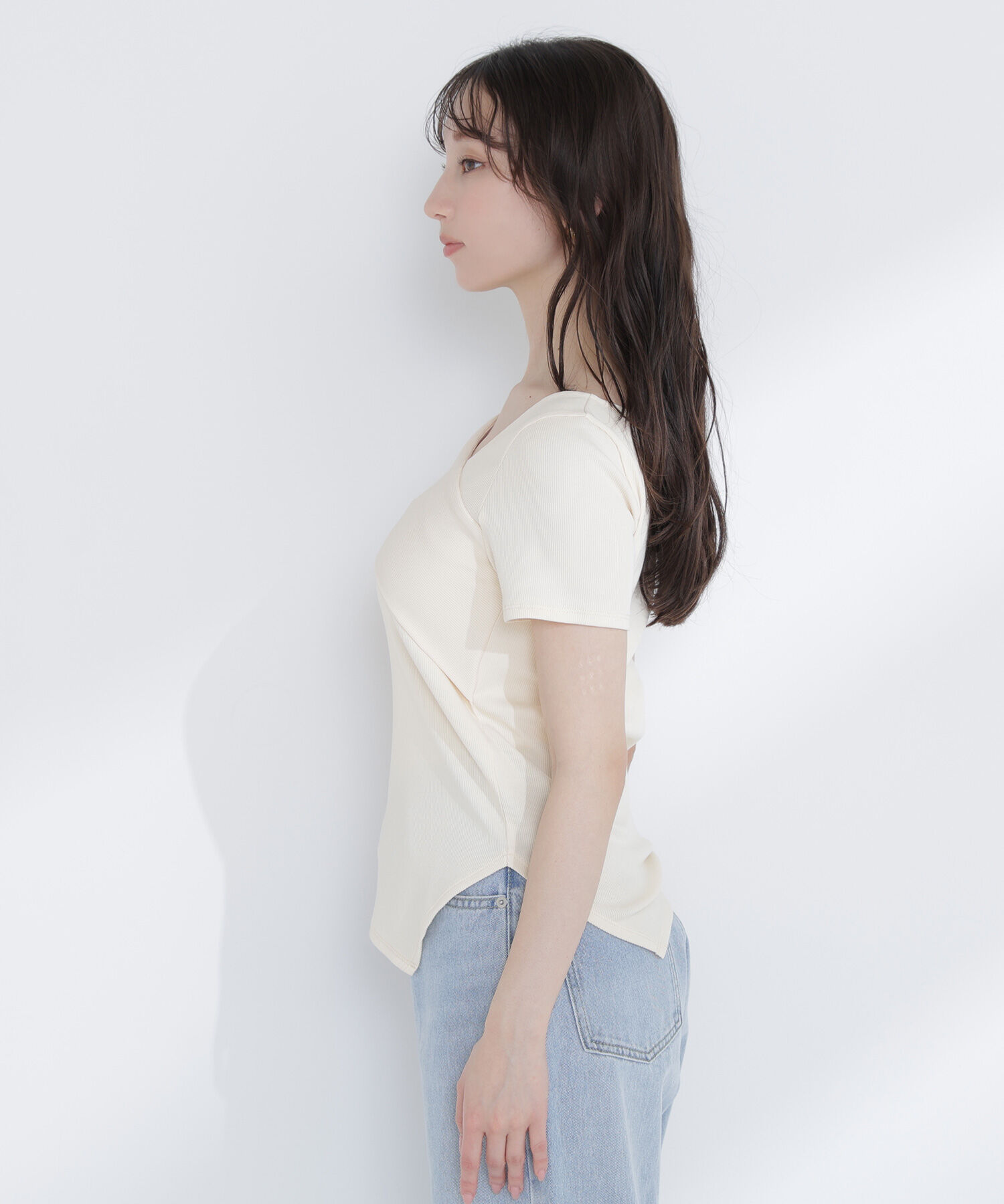  「アシメネックリブカットソー」|Tシャツ・カットソー|