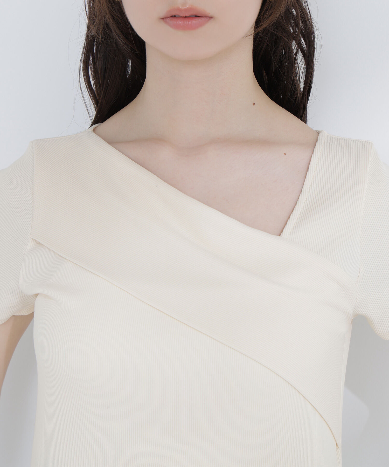  「アシメネックリブカットソー」|Tシャツ・カットソー|