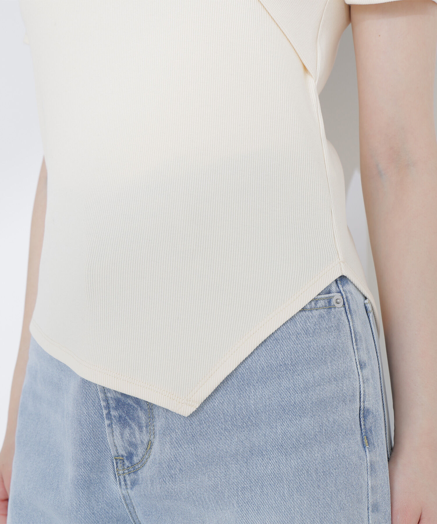  「アシメネックリブカットソー」|Tシャツ・カットソー|