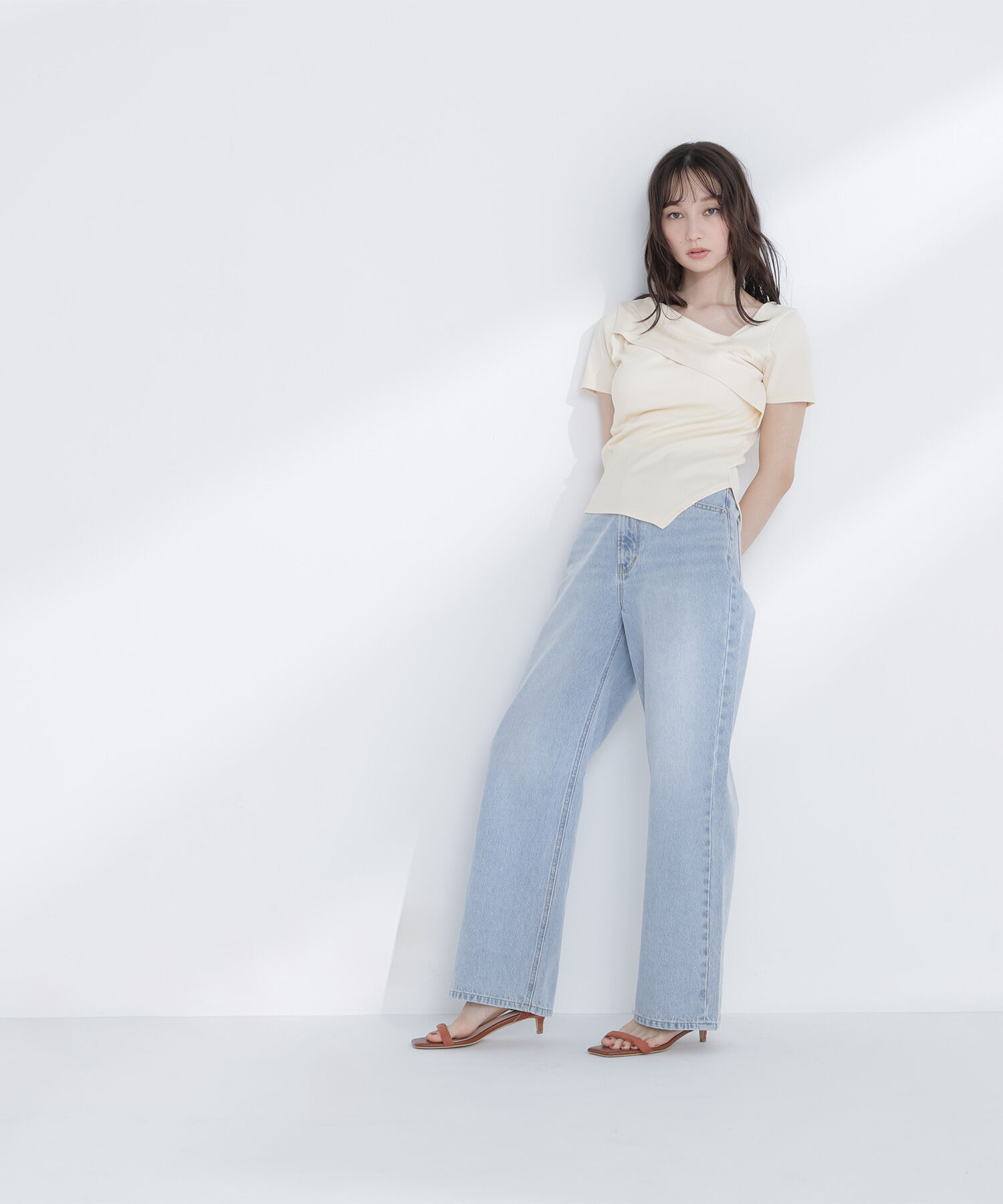  「アシメネックリブカットソー」|Tシャツ・カットソー|