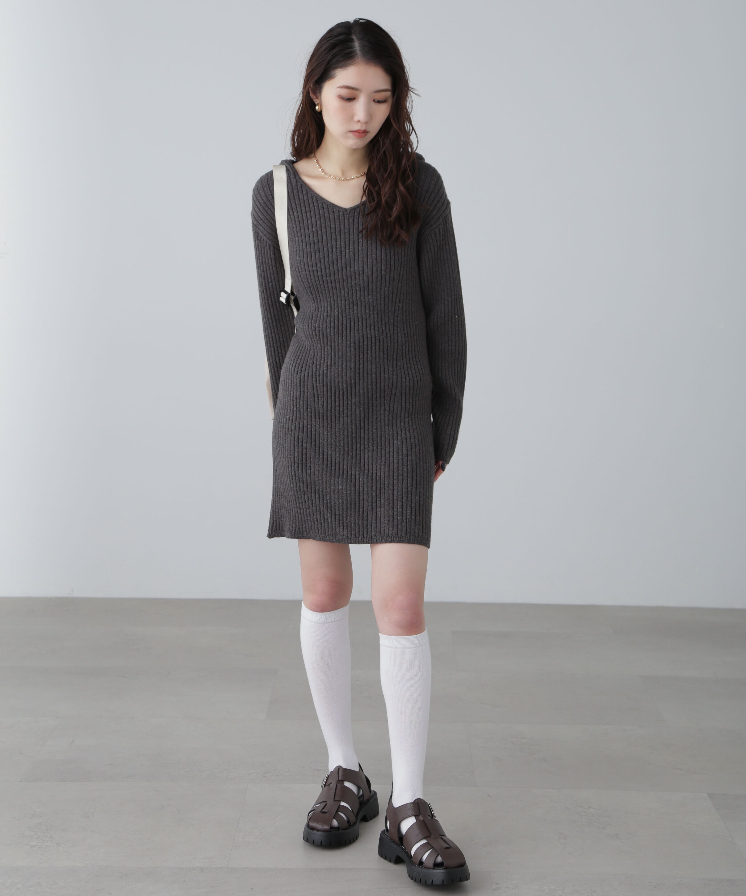  「フード付きニットミニワンピース」|ワンピース|