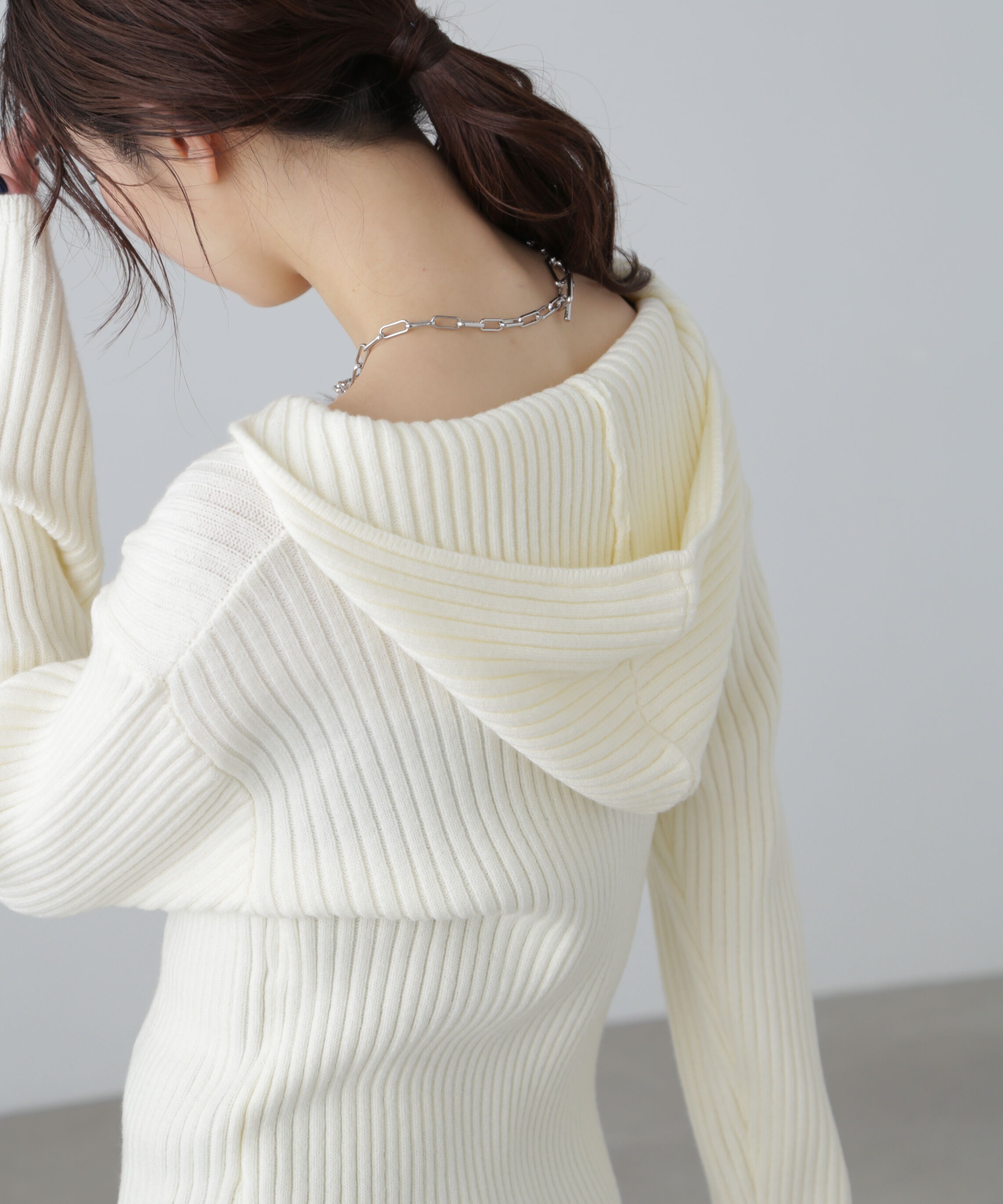  「フード付きニットミニワンピース」|ワンピース|