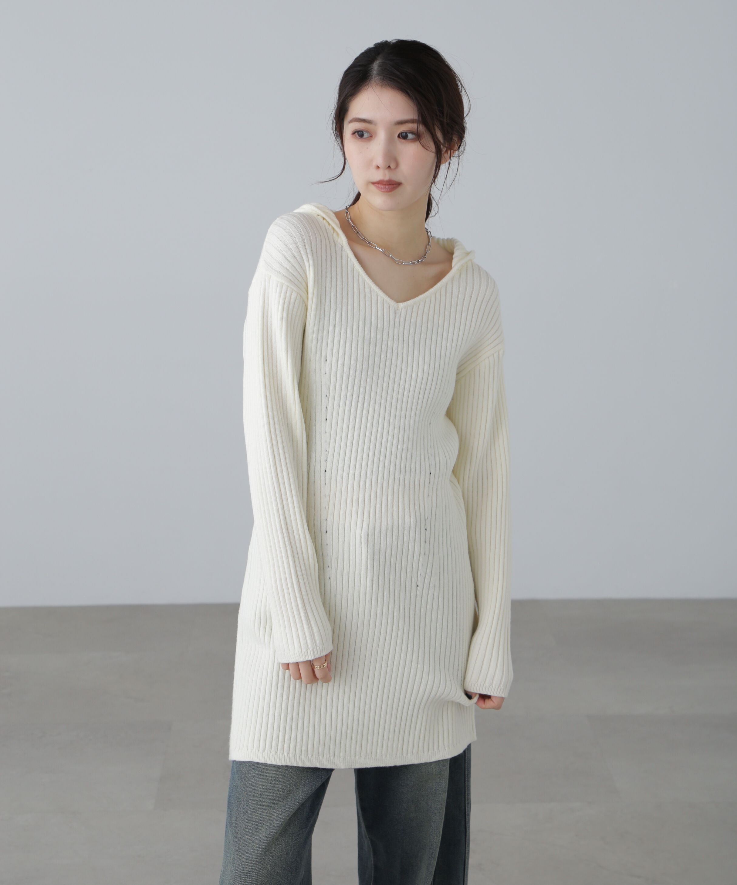  「フード付きニットミニワンピース」|ワンピース|