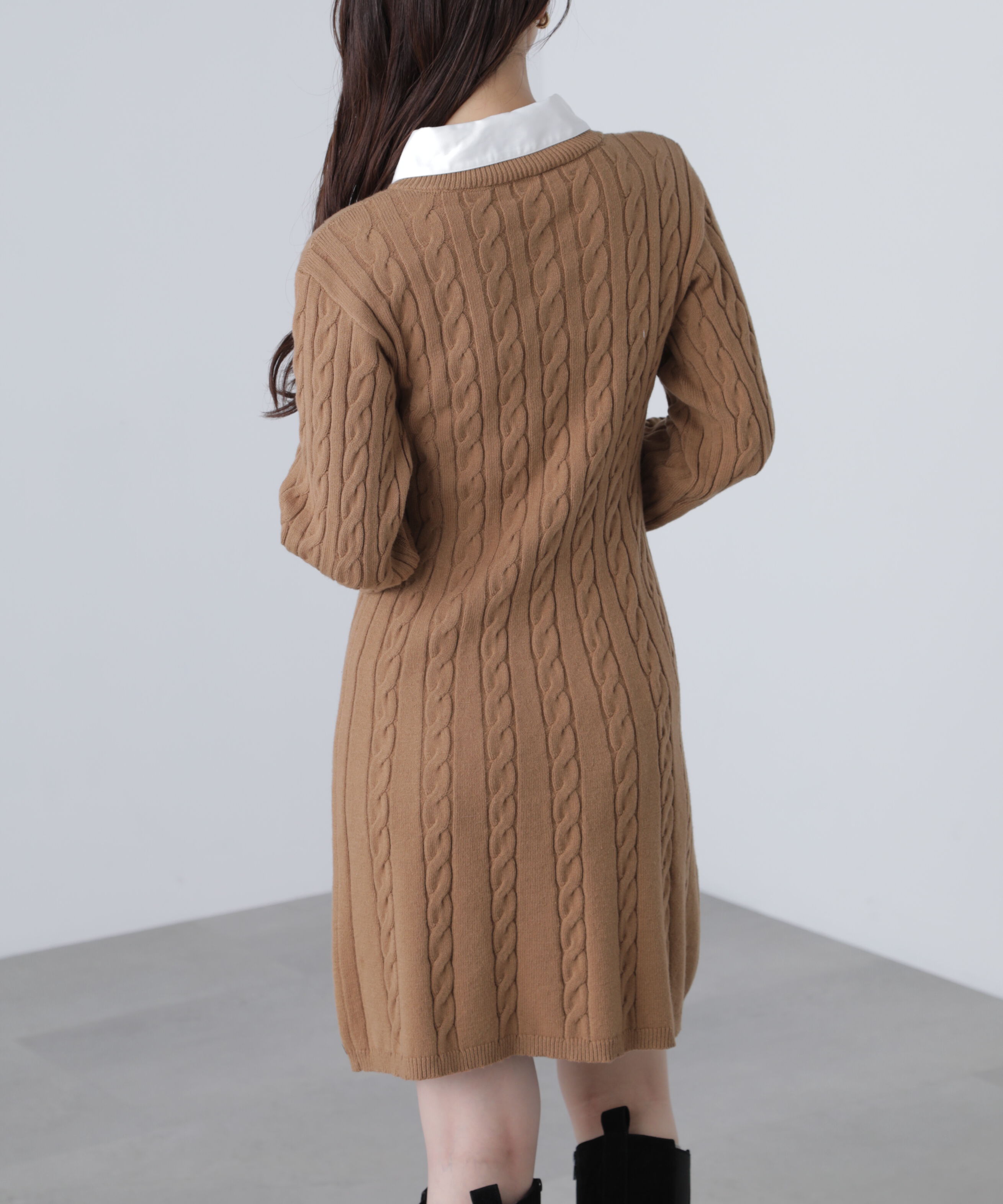  「レイヤード風ケーブルニットミニワンピース」|ワンピース|