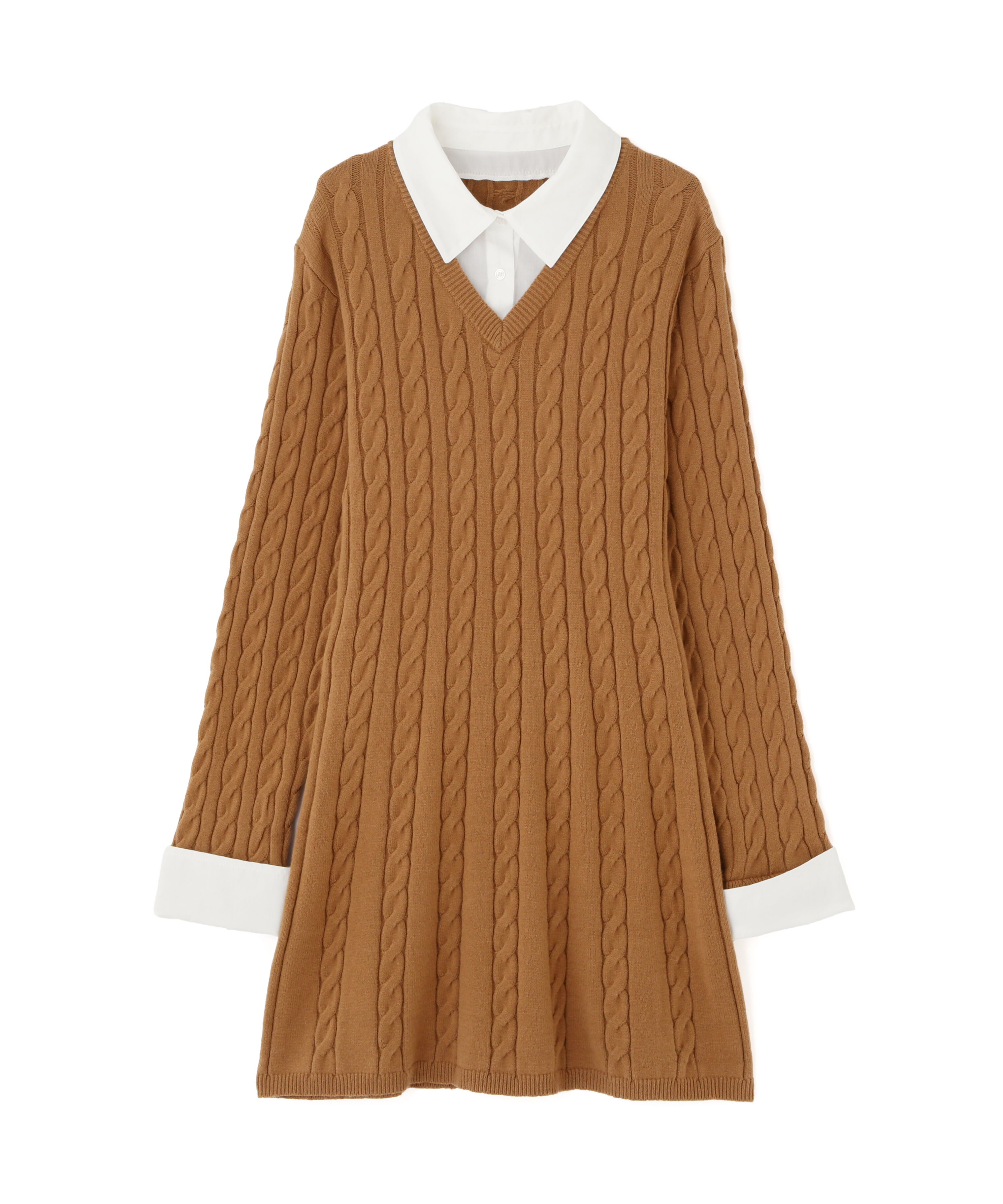  「レイヤード風ケーブルニットミニワンピース」|ワンピース|