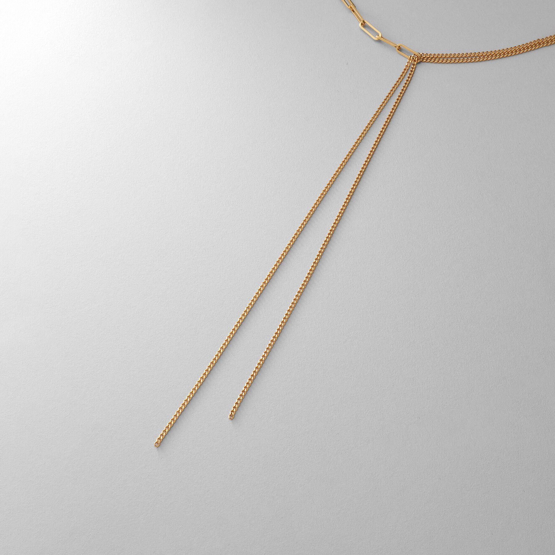 COCOSHNIK ONKITSCH「シルバー ミックスチェーン フラット カーブドレープY ネックレス GP」|ネックレス|