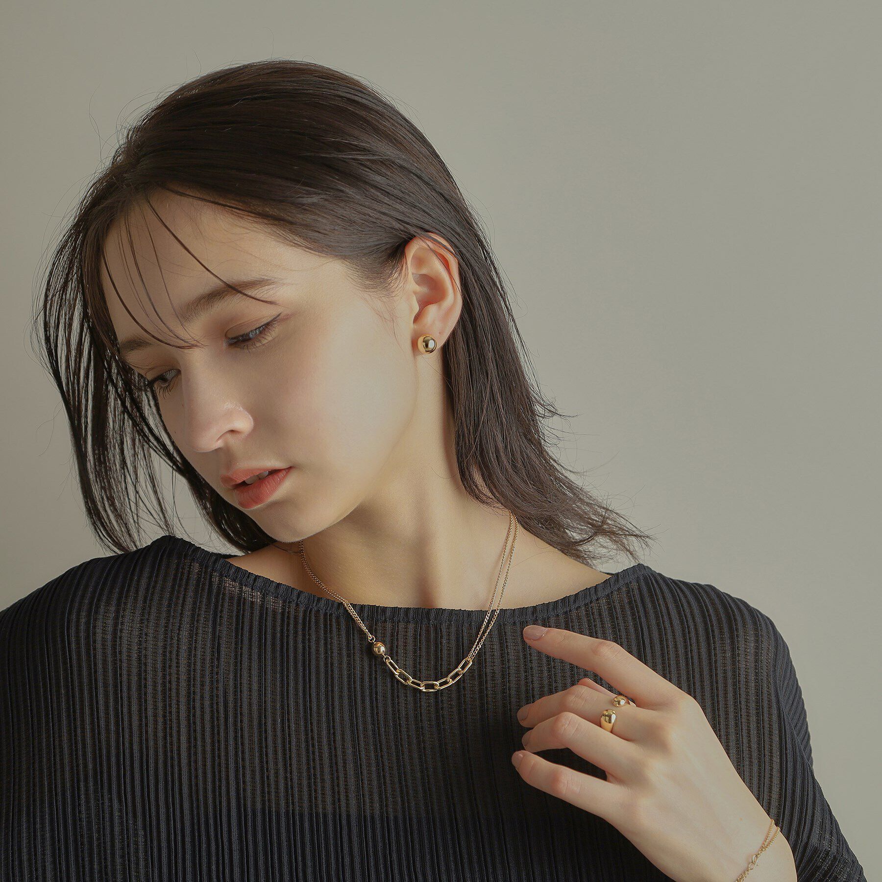 COCOSHNIK「K10中空ボールキヘイミックスチェーン ネックレス」|ネックレス|