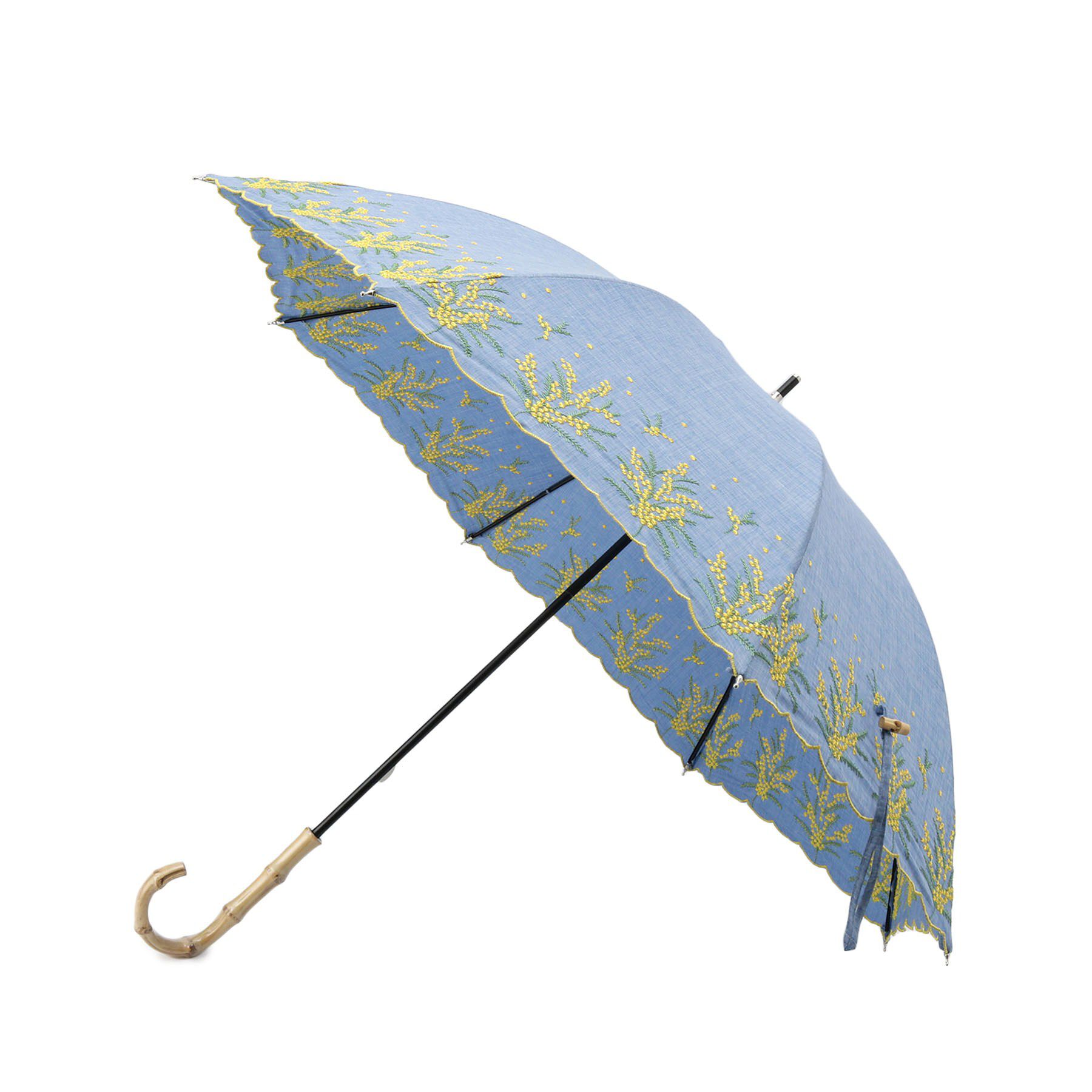 SHOO･LA･RUE「【日傘/晴雨兼用】【because】ミモザ刺繍ロングアンブレラ」|傘|ブルー(292)