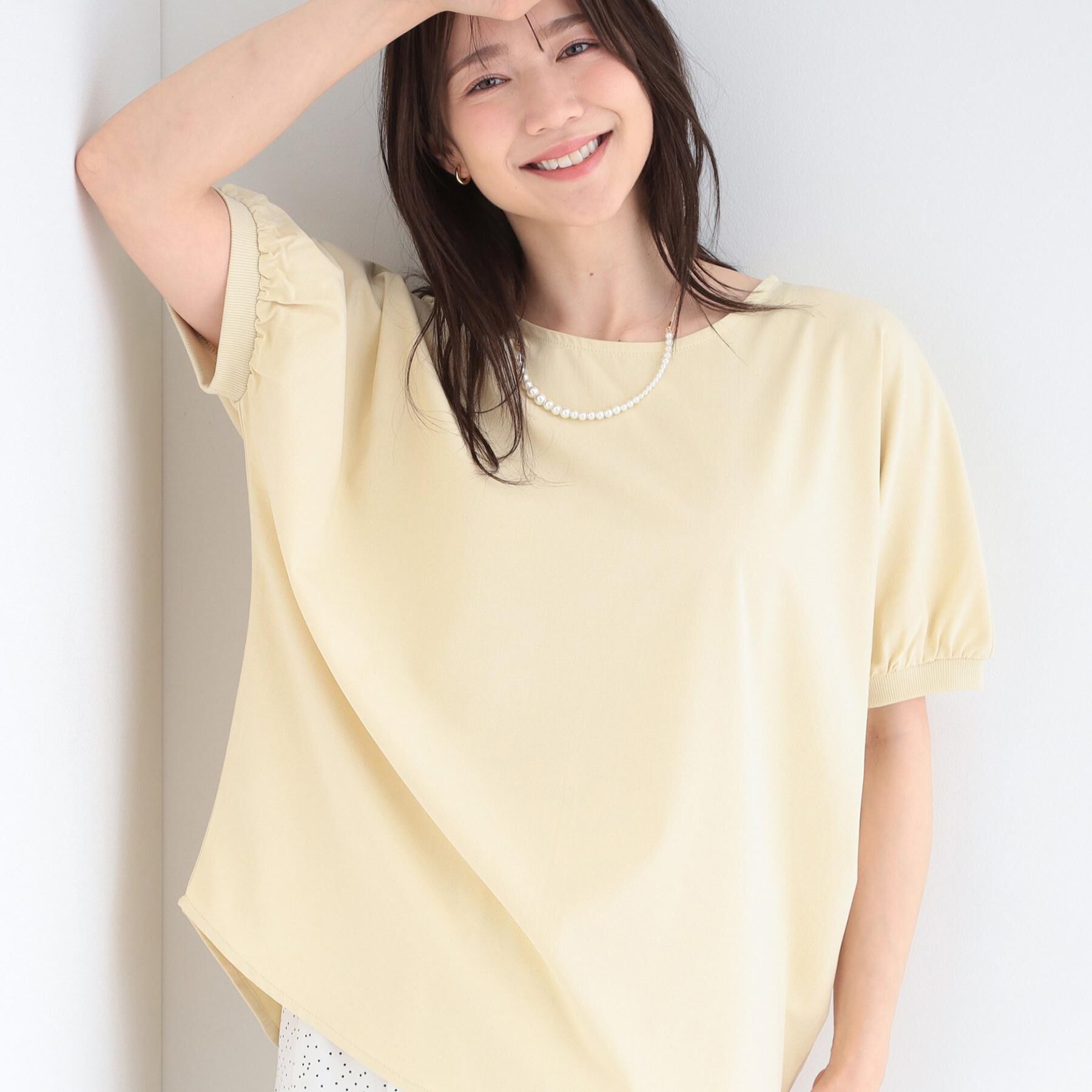 SHOO･LA･RUE「【ひんやり/洗濯後しわになりにくい】大人のパフスリーブ ドルマンブラウス」|シャツ・ブラウス|イエロー(031)