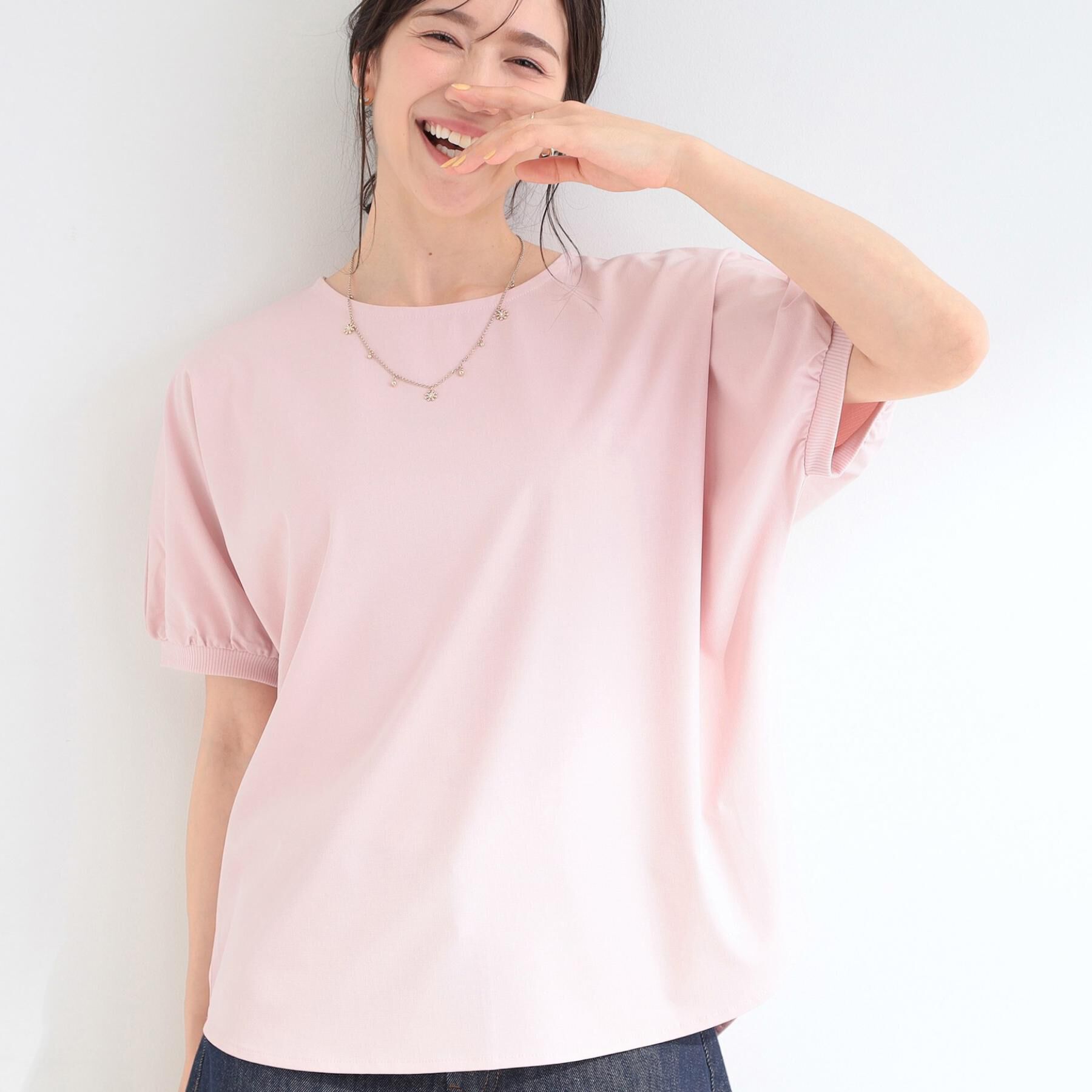 SHOO･LA･RUE「【ひんやり/洗濯後しわになりにくい】大人のパフスリーブ ドルマンブラウス」|シャツ・ブラウス|ピンク(071)