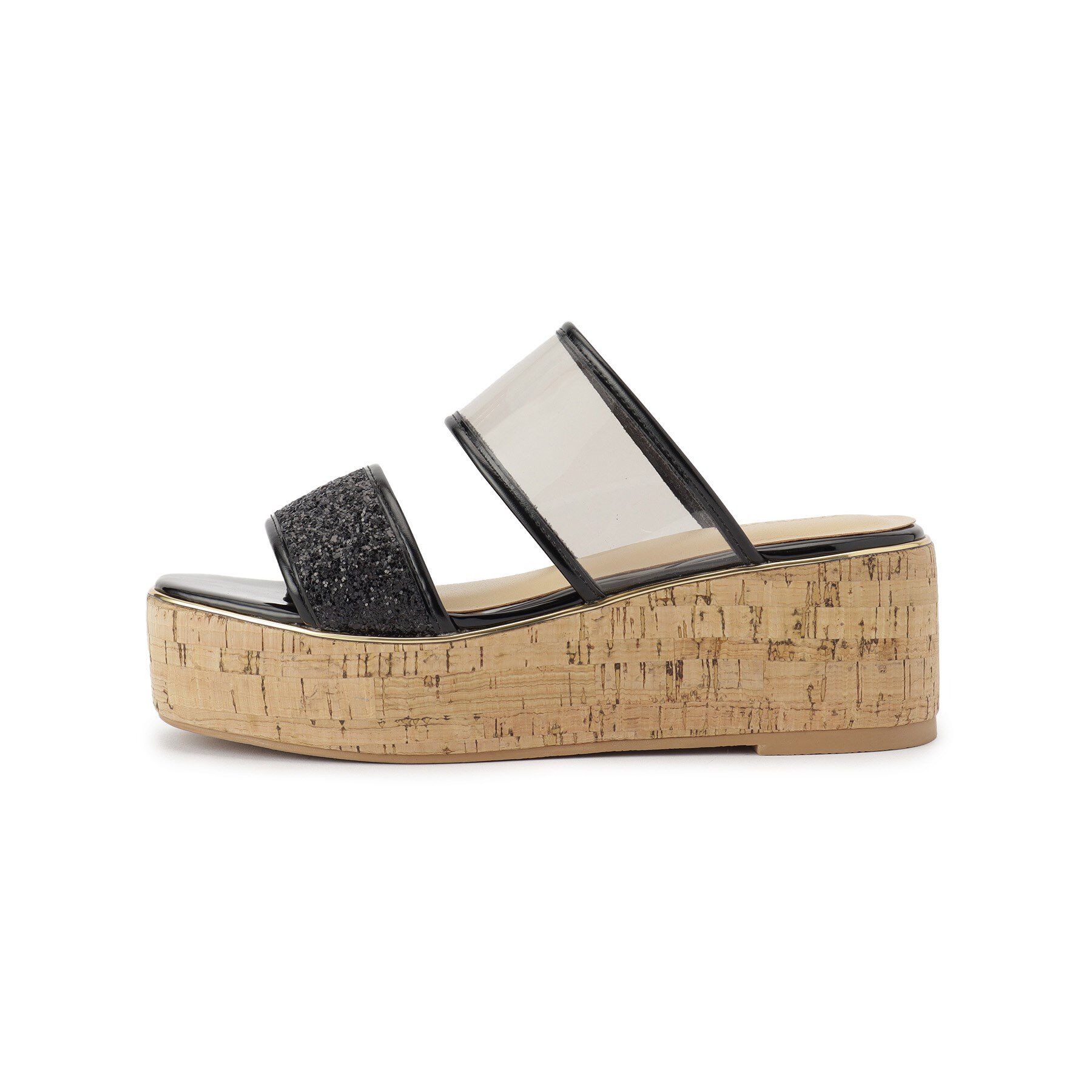 ESPERANZA「グリッター&times;クリアベルト 厚底コルクサンダル」|サンダル|