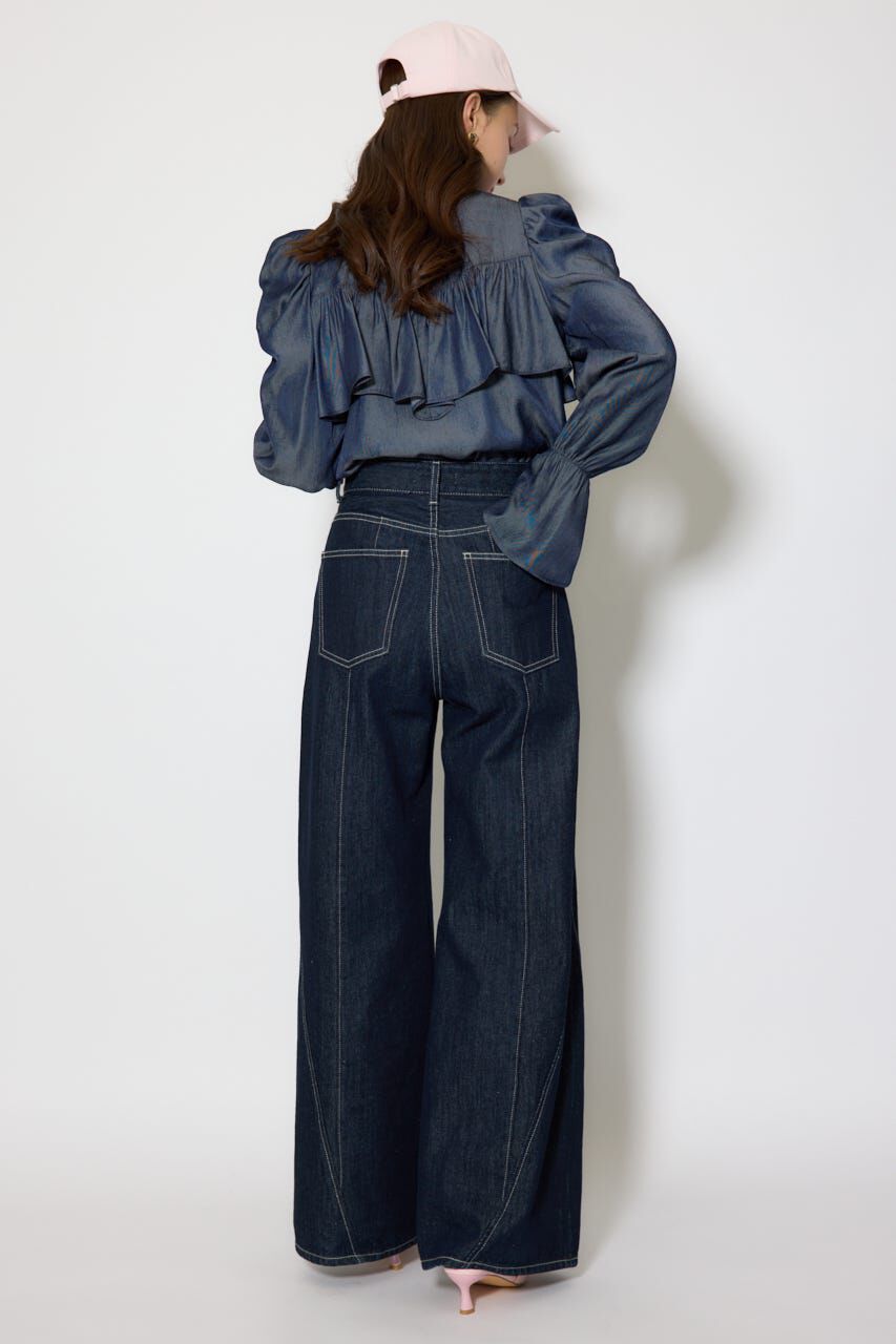 rienda「BIGリボンダンガリーパターンブラウス」|シャツ・ブラウス|