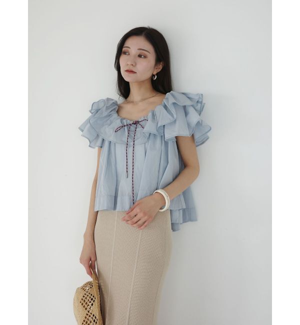 LAGUNAMOON「【FILA別注】フリルオフショルブラウス」|シャツ・ブラウス|