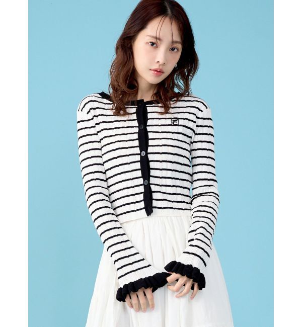 LAGUNAMOON「【FILA別注】ドライタッチバイカラーフリルデザインニットカーディガン」|カーディガン|