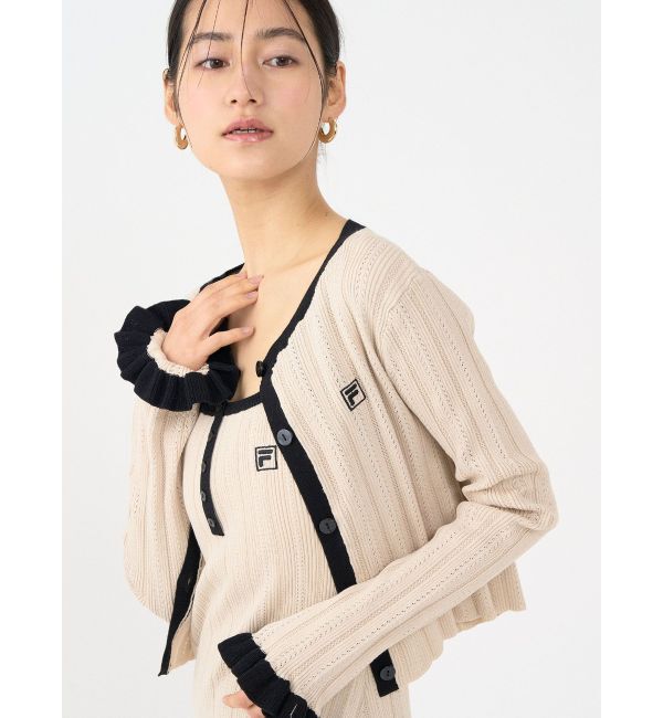 LAGUNAMOON「【FILA別注】ドライタッチバイカラーフリルデザインニットカーディガン」|カーディガン|