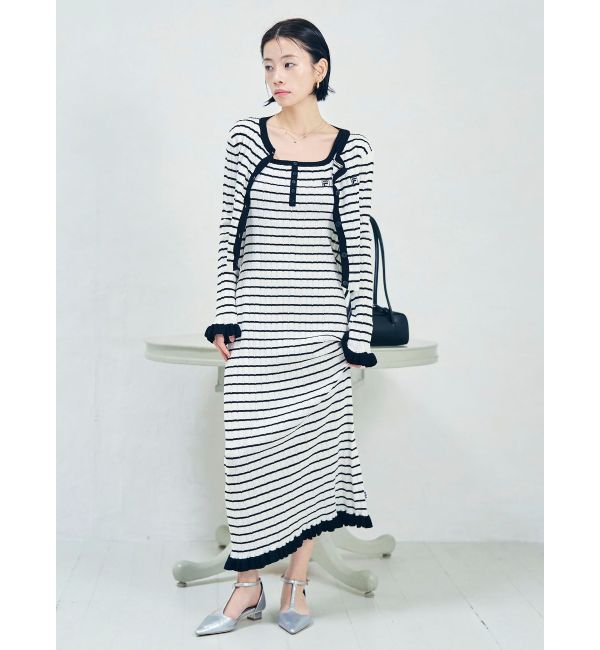 LAGUNAMOON「【FILA別注】ドライタッチバイカラーフリルデザインニットカーディガン」|カーディガン|