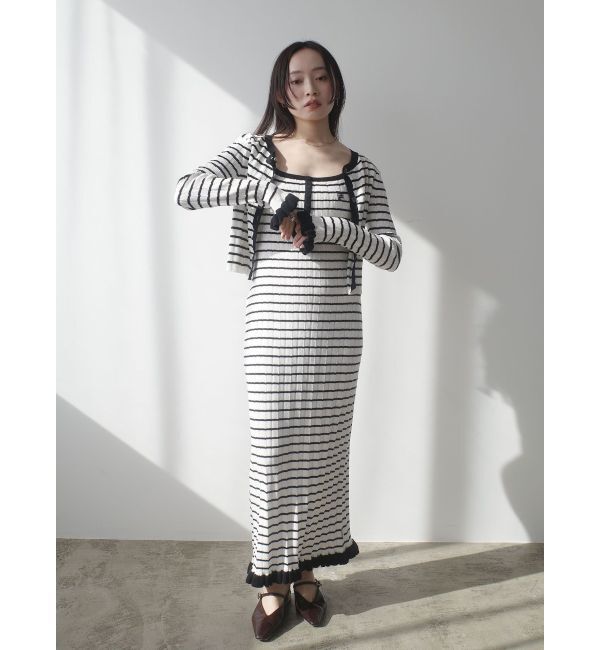 LAGUNAMOON「【FILA別注】ドライタッチバイカラーフリルデザインニットカーディガン」|カーディガン|