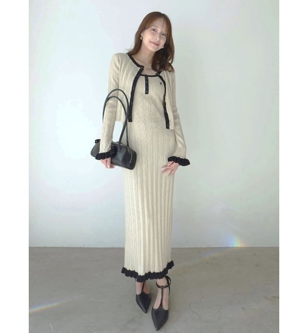 LAGUNAMOON「【FILA別注】ドライタッチバイカラーフリルデザインニットカーディガン」|カーディガン|