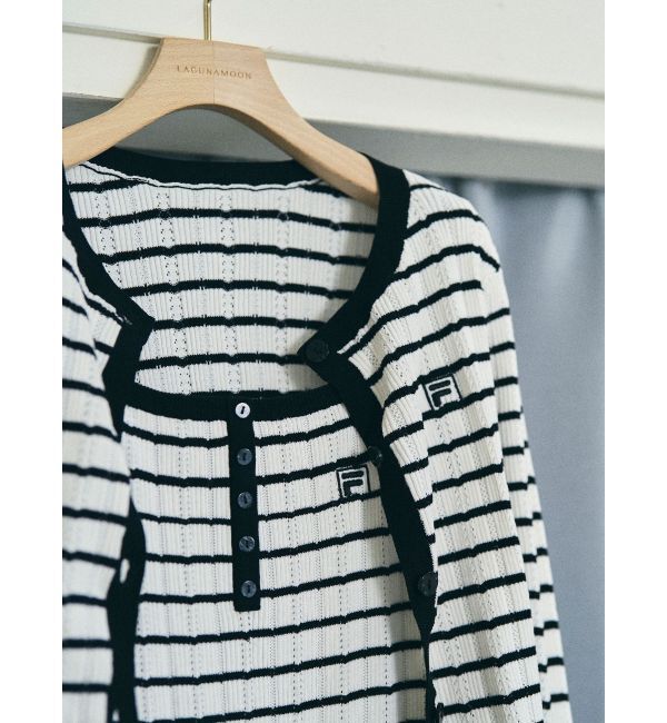LAGUNAMOON「【FILA別注】ドライタッチバイカラーフリルデザインニットカーディガン」|カーディガン|