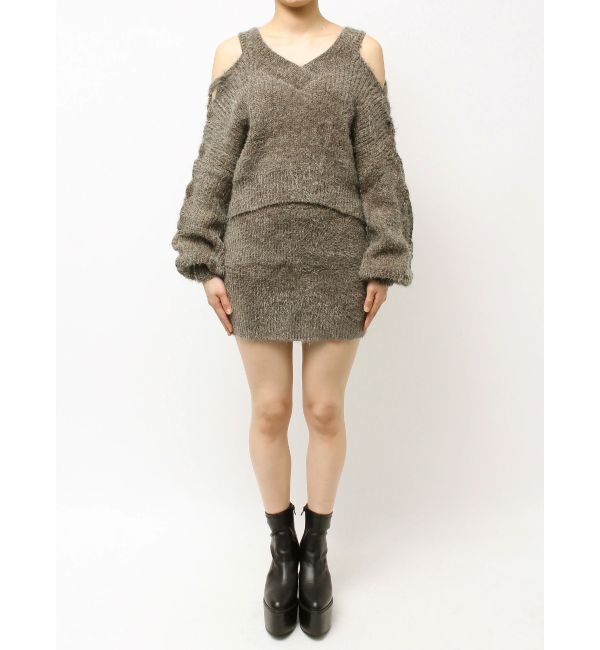 GYDA「レースアップシャギーニットトップス」|ニット・セーター|