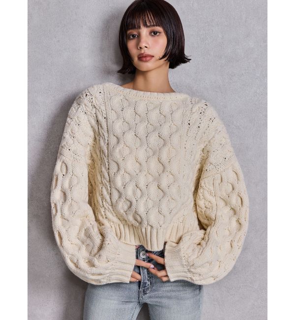 GYDA「ケーブルクルーネックニットトップス」|ニット・セーター|アイボリー