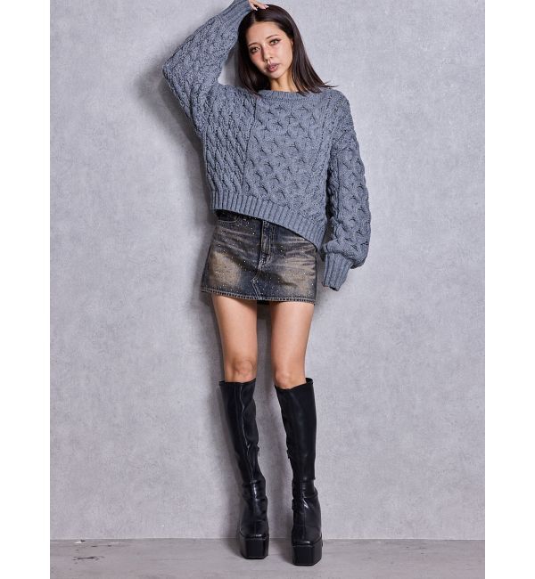 GYDA「ケーブルクルーネックニットトップス」|ニット・セーター|