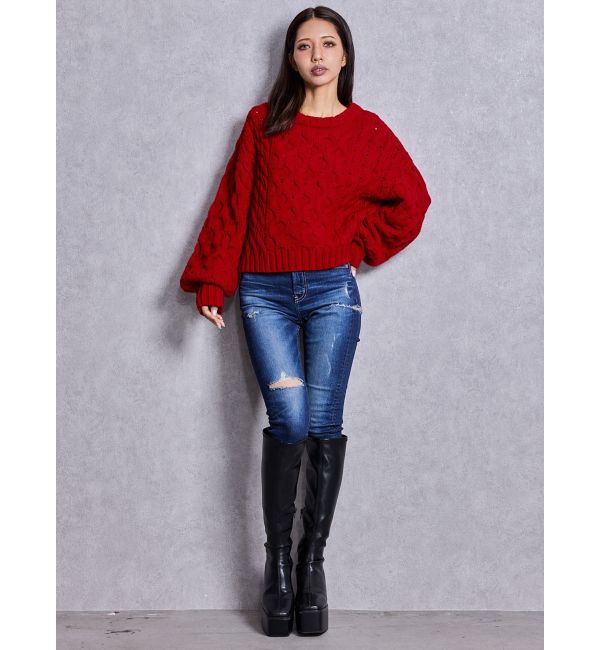 GYDA「ケーブルクルーネックニットトップス」|ニット・セーター|