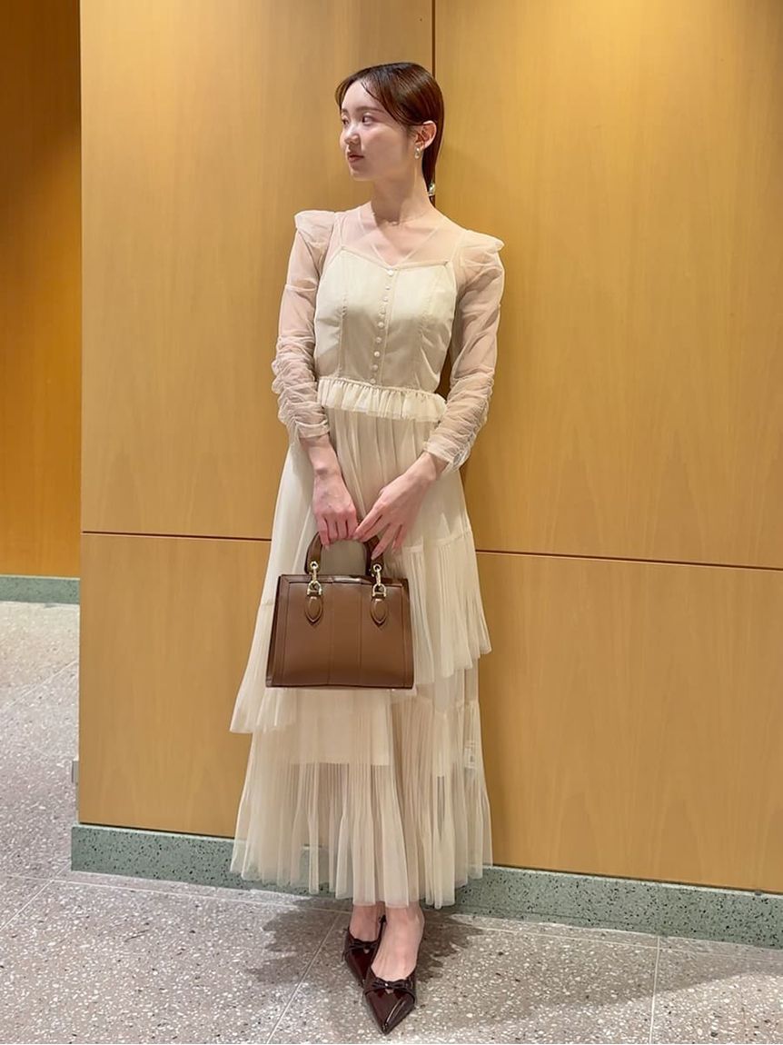 SNIDEL「Sustainableティアードチュールドレス」|ドレス|