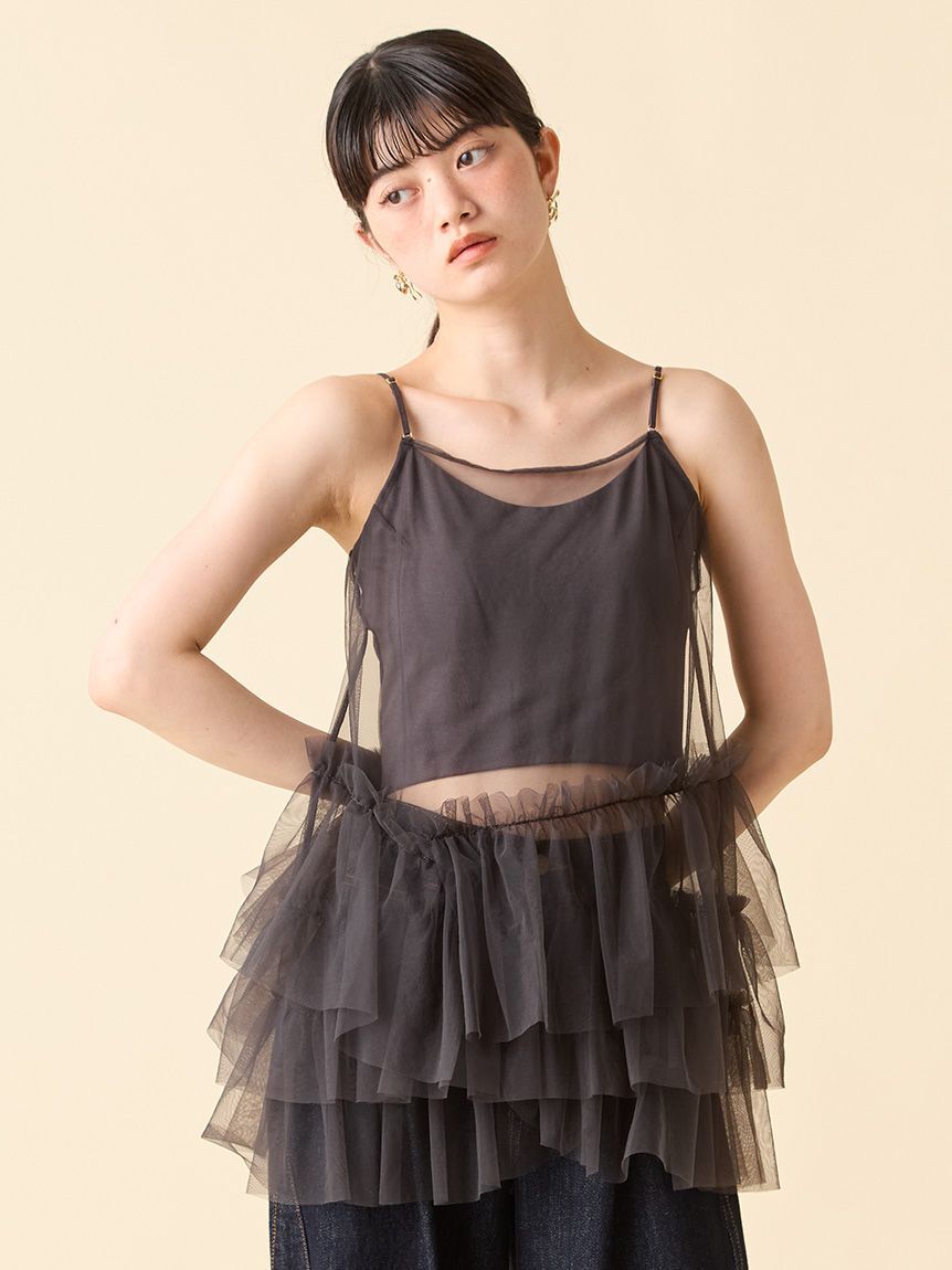 LILY BROWN Lingerie「【LILY BROWN Lingerie】カップ付フリルチュールキャミ」|キャミソール|