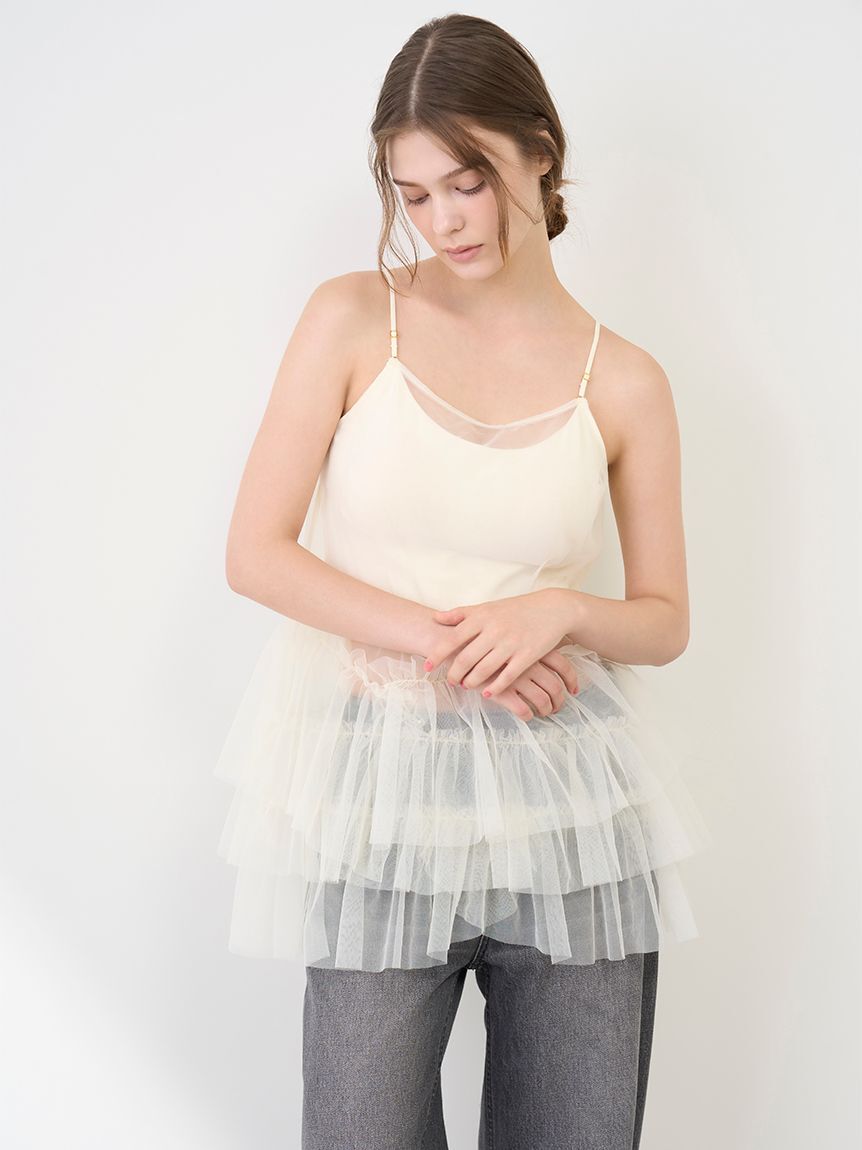 LILY BROWN Lingerie「【LILY BROWN Lingerie】カップ付フリルチュールキャミ」|キャミソール|