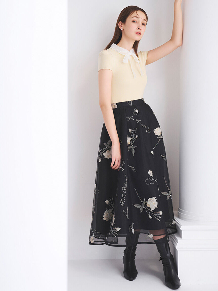 CELFORD「【CELFORD&times;P.J. REDOUTEコラボ】 Rosa刺繍チュールスカート」|スカート|BLK