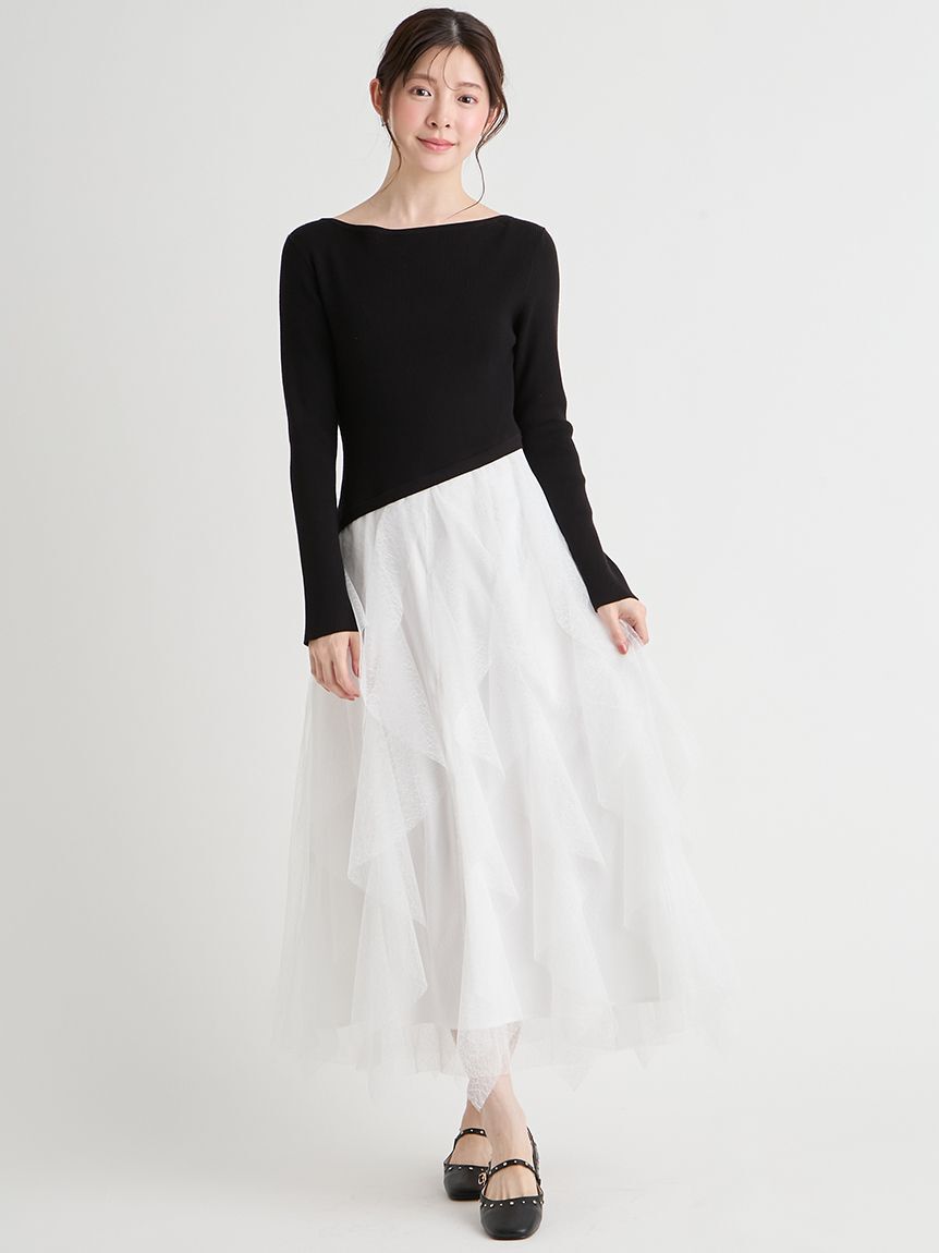 CELFORD「ラッフルスカートドッキングニットワンピ」|ワンピース|BLK