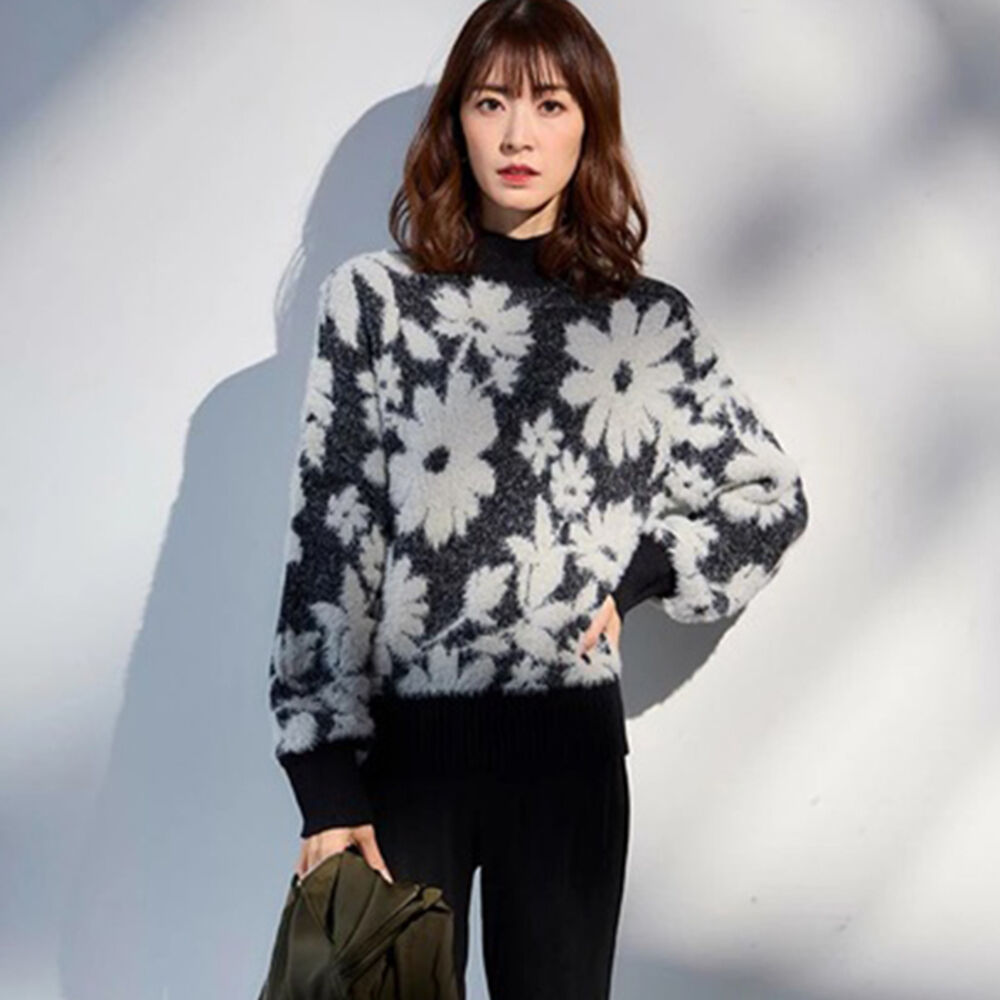 BACKYARD FAMILY「ニット レディース 柄 通販 セーター シャギーニット プルオーバー 長袖」|ニット・セーター|ブラック1